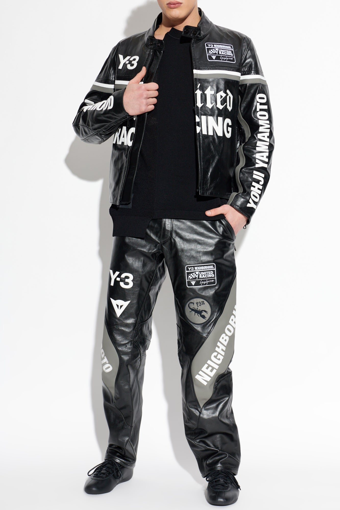 Y-3 NBHD MOTO BLACK LEATHER PANTS