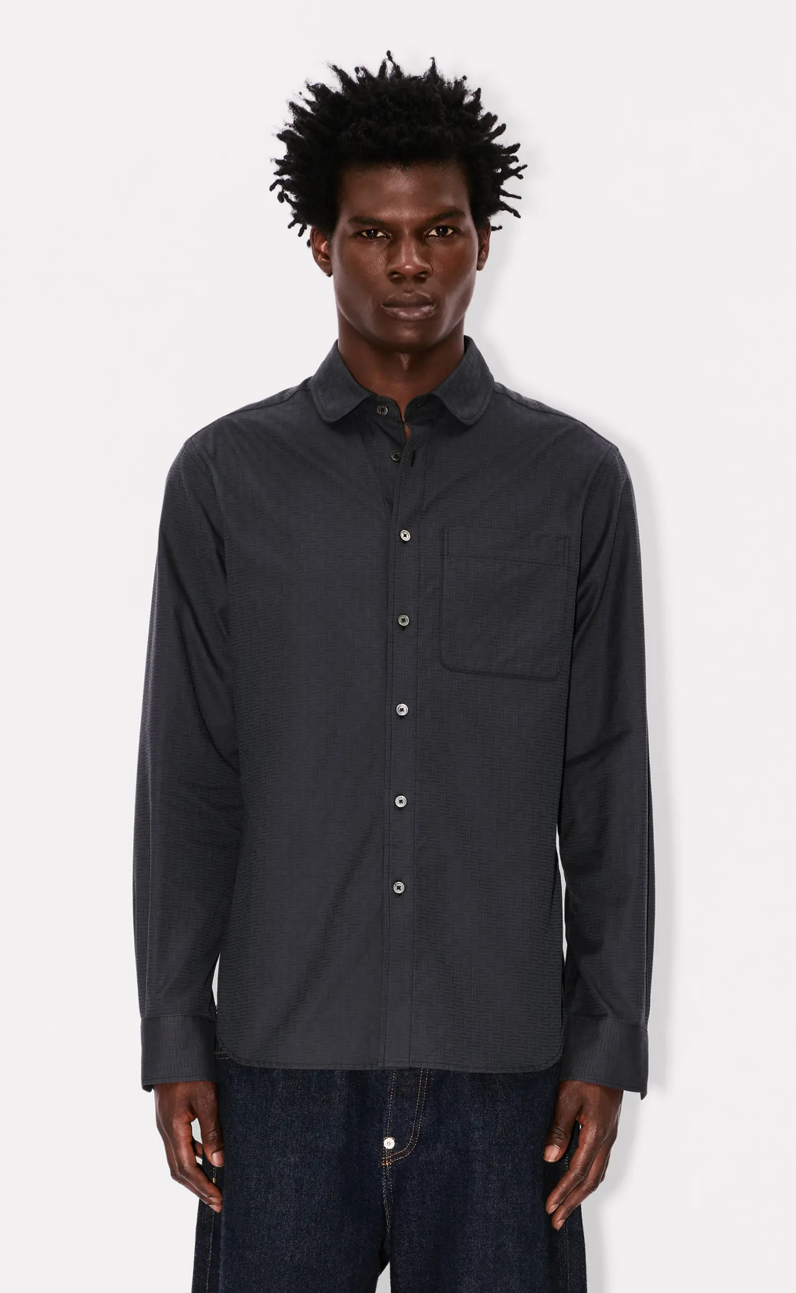 KENZO WEAVE SLIM FIT BLACK SHIRT