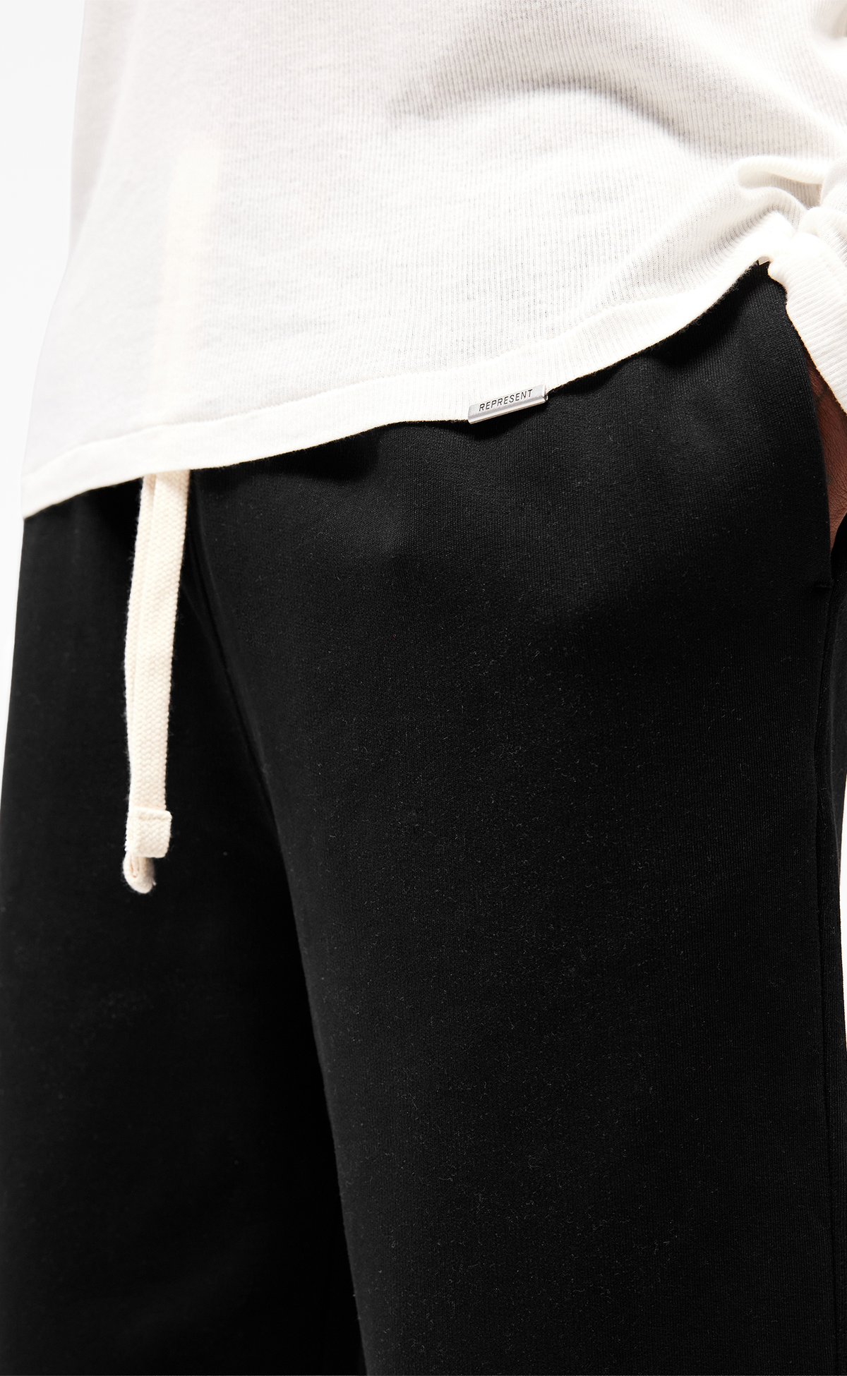 INITIAL WIDE LEG CUFFED JET BLACK SWEATPANTS