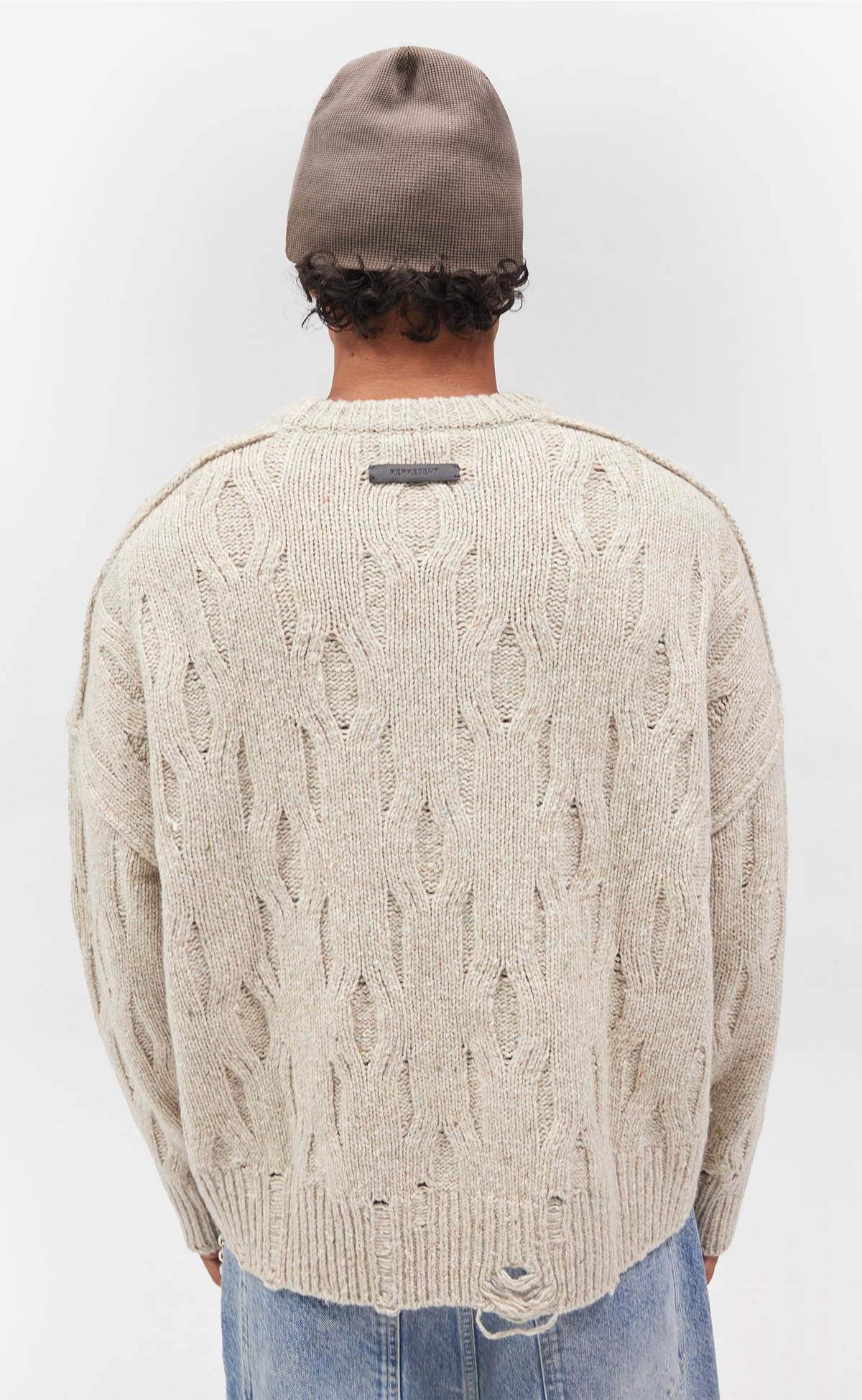DISTRESS KNIT TAUPE SWEATER