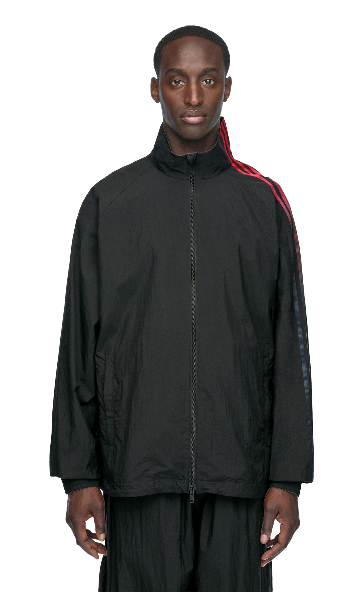 Y-3 GRADIENT 3 STRIPES NYLON TRACK TOP BLACK HOODIE