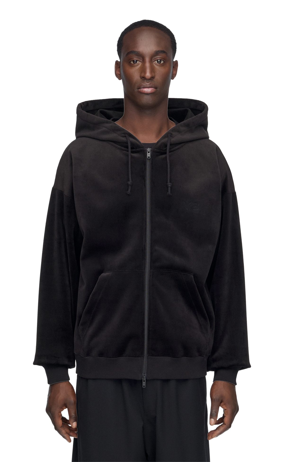 Y-3 VELVET CORDUROY ZIP BLACK HOODIE