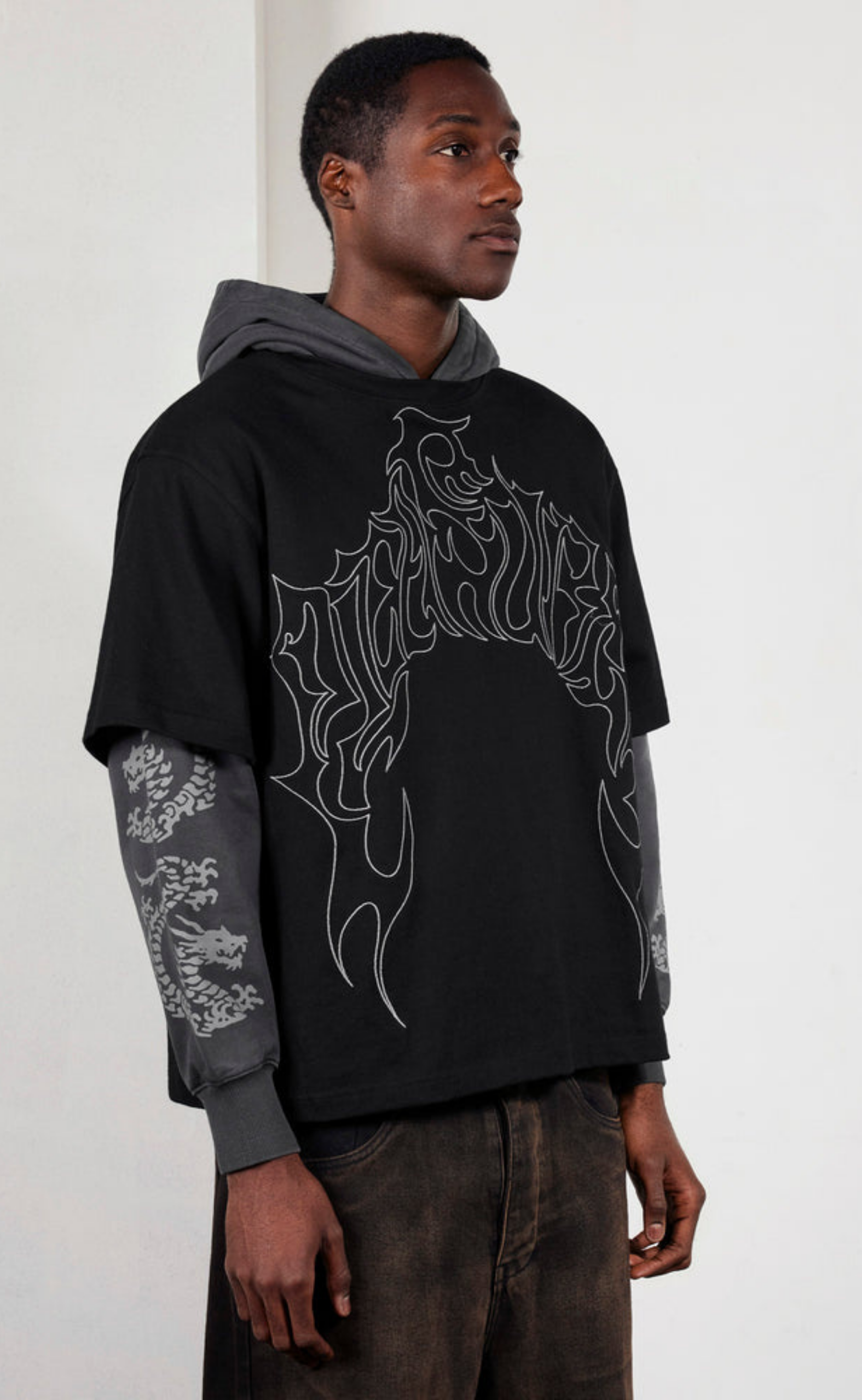 DRAGON LAYERED BLACK HOODIE