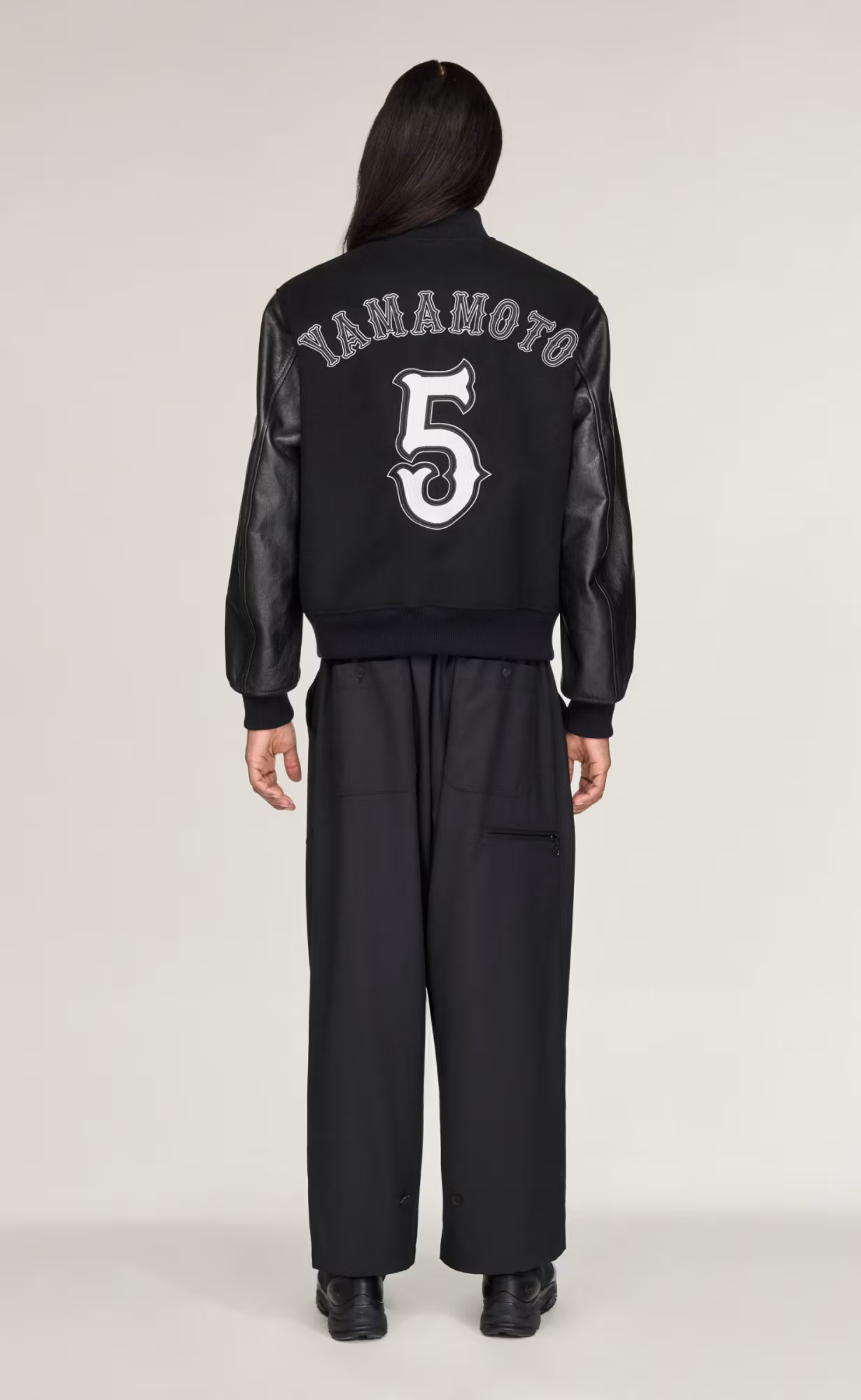 Y-3 COLLEGIATE LEATHER BLACK JACKET