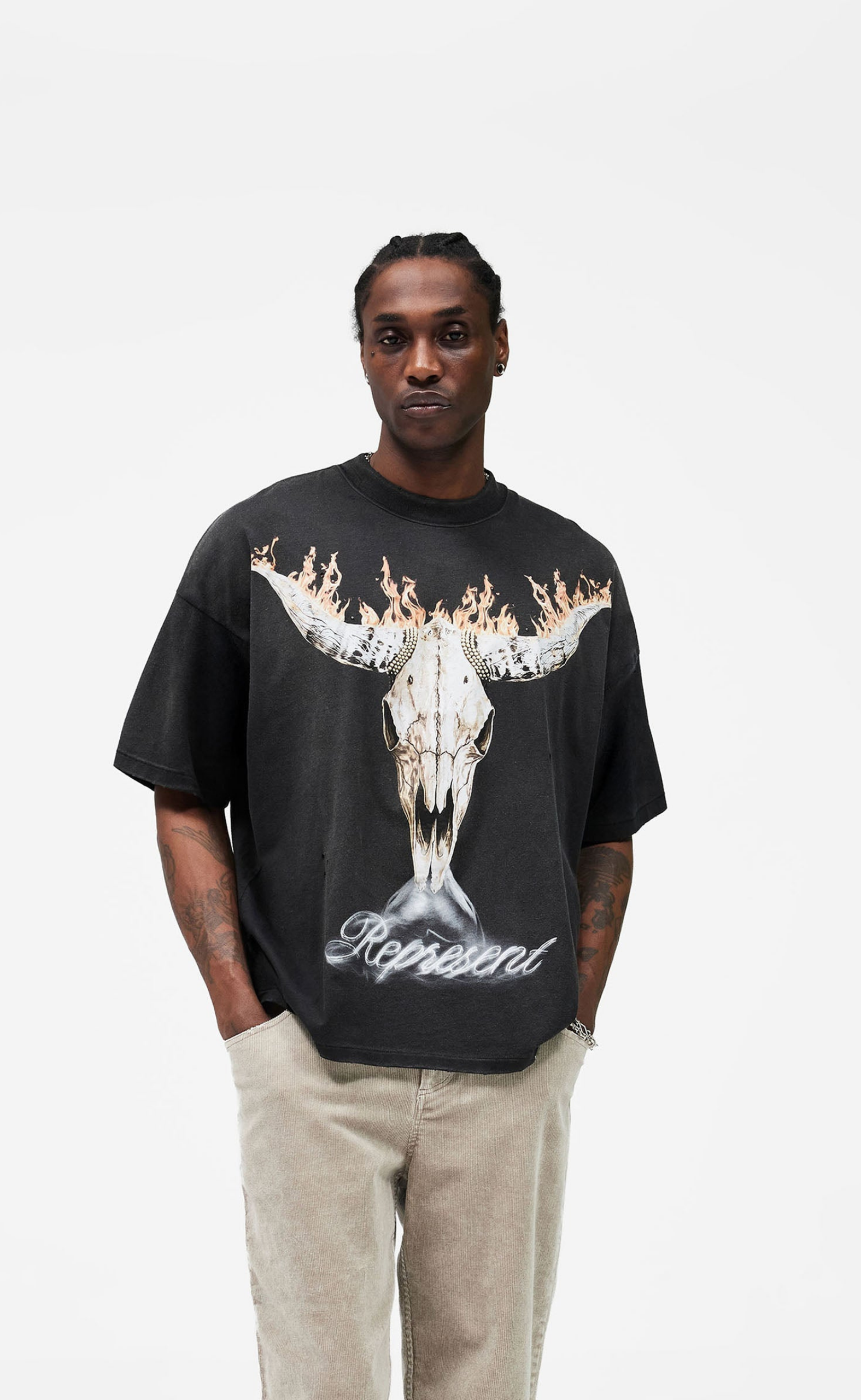 BRITISH COWBOYS STAINED BLACK T-SHIRT