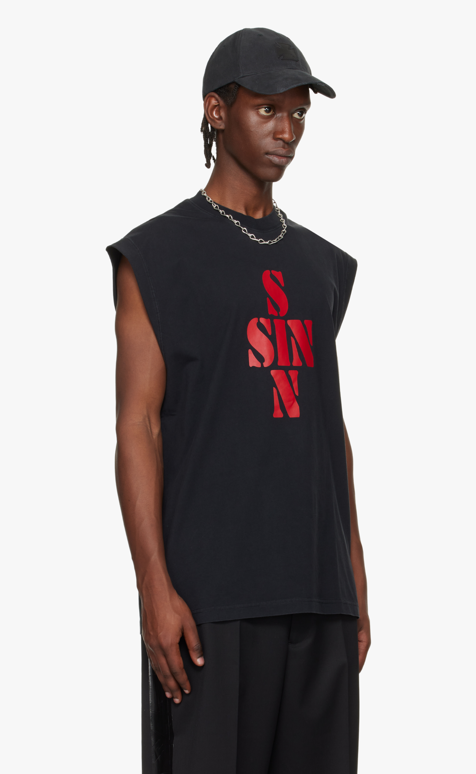 SIN BLACK SLEEVELESS T-SHIRT