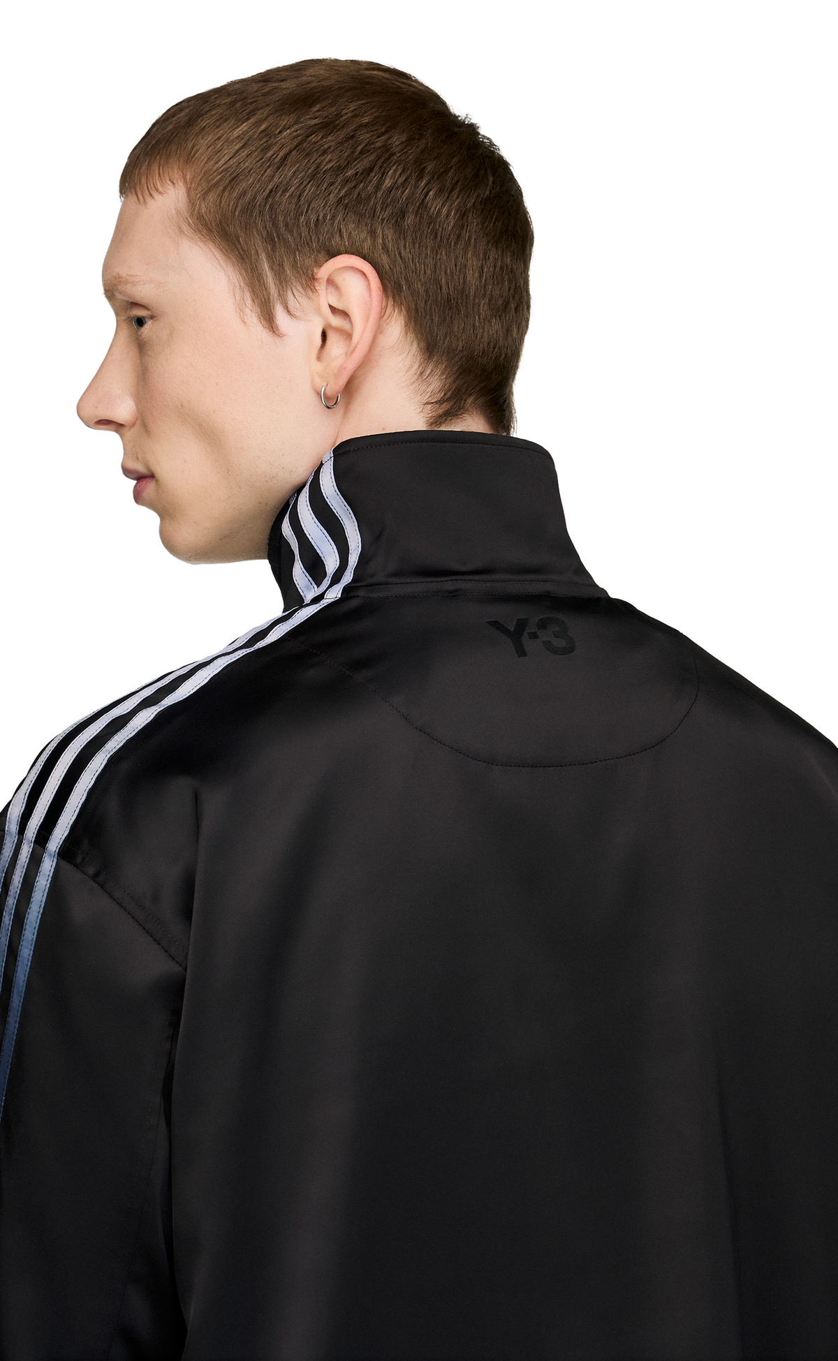 Y-3 SATIN GRADIENT 3 STRIPES TRACK TOP BLACK HOODIE