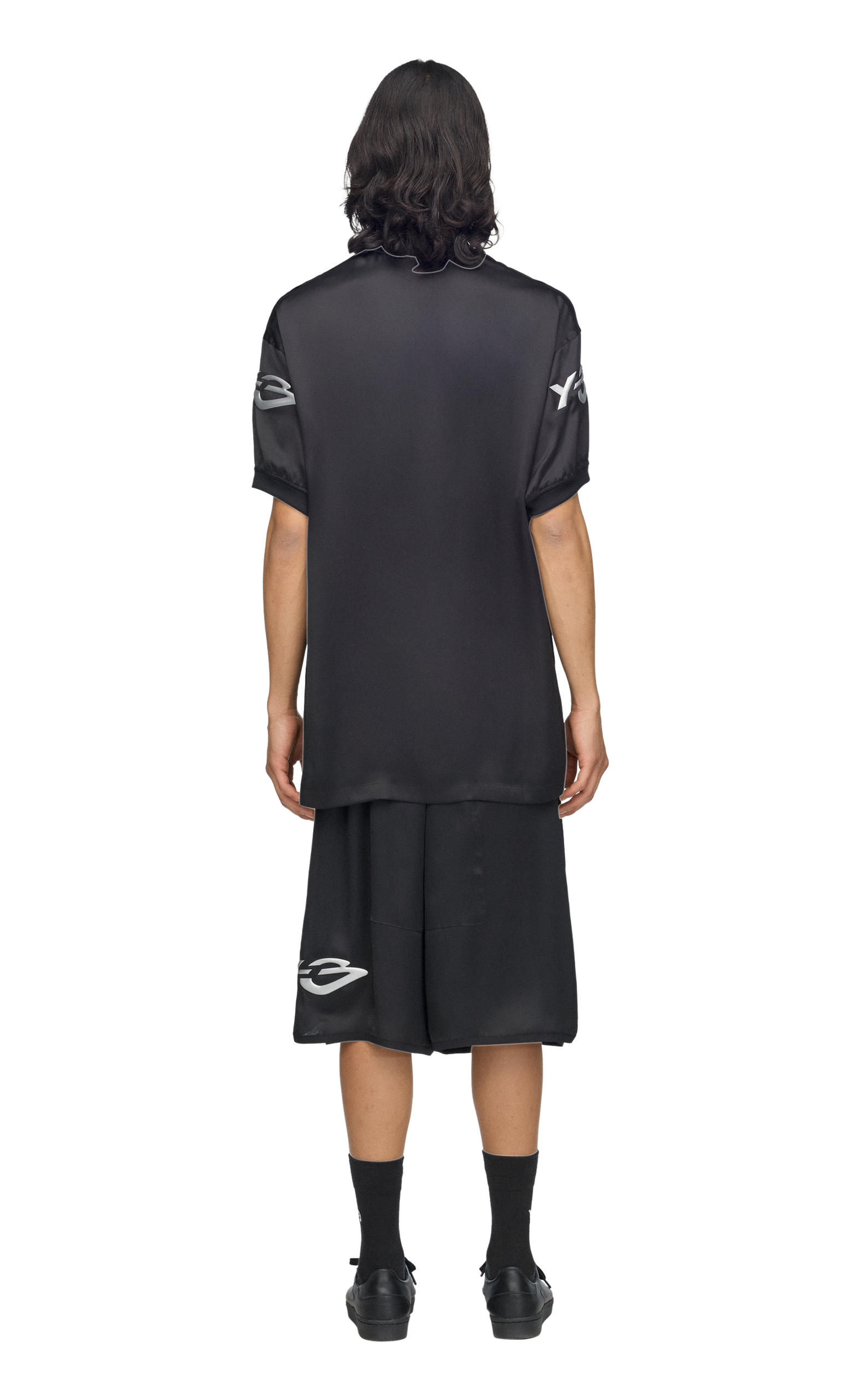 Y-3 LIQUID LOGO SATIN JERSEY BLACK T-SHIRT