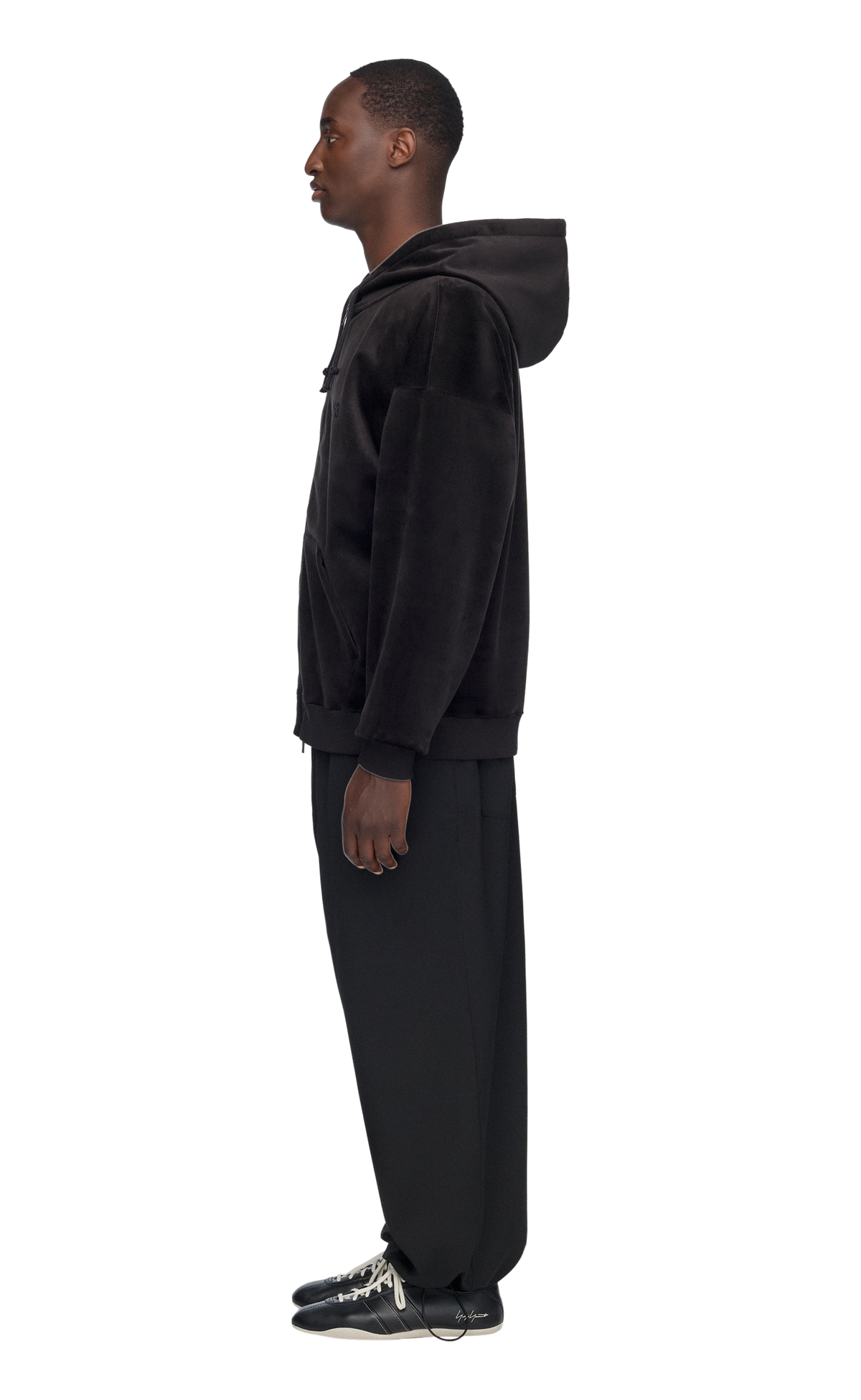 Y-3 VELVET CORDUROY ZIP BLACK HOODIE