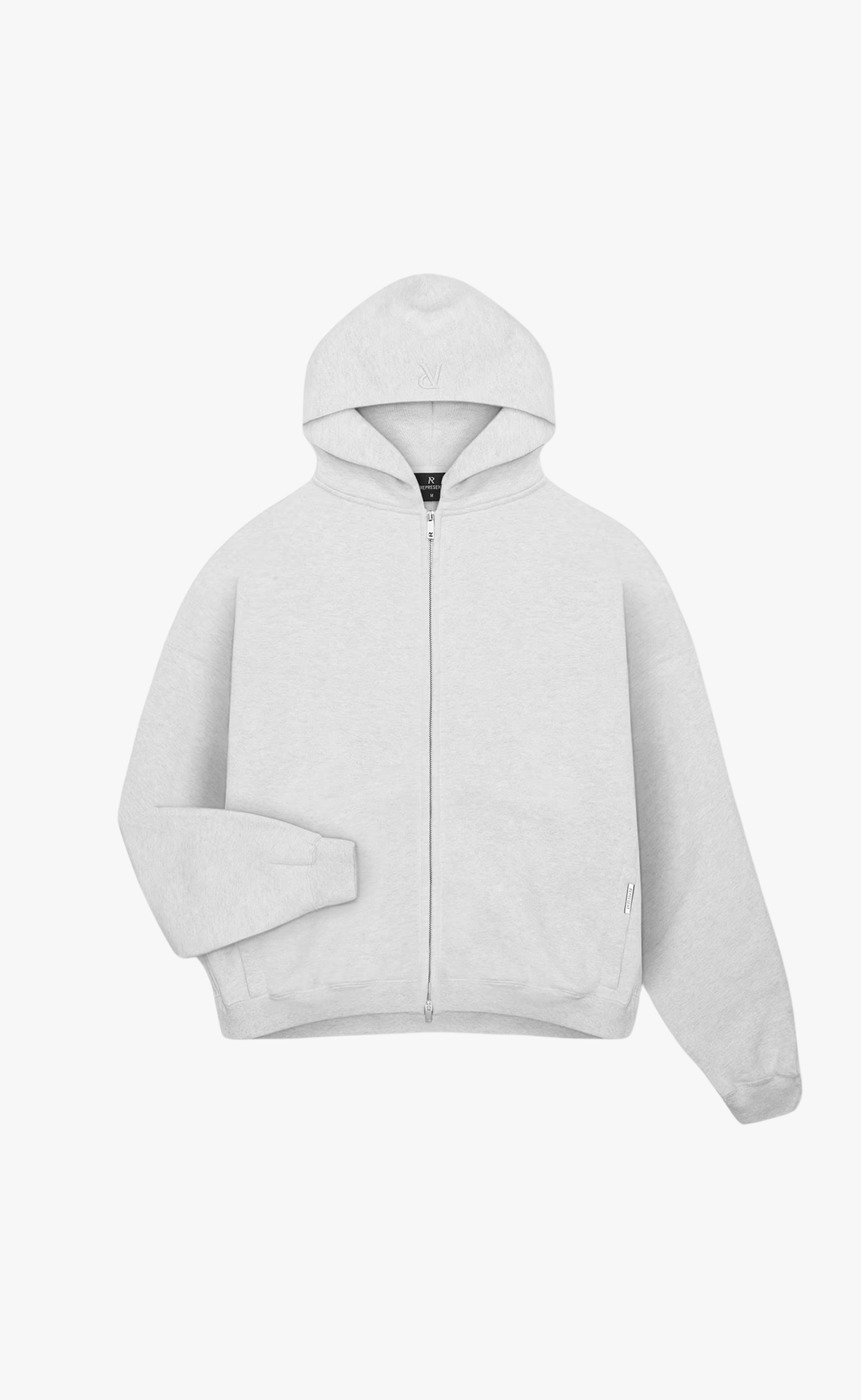 INITIAL BOXY OVERSIZED ZIP THROUGH ICE GREY MARL HOODIE