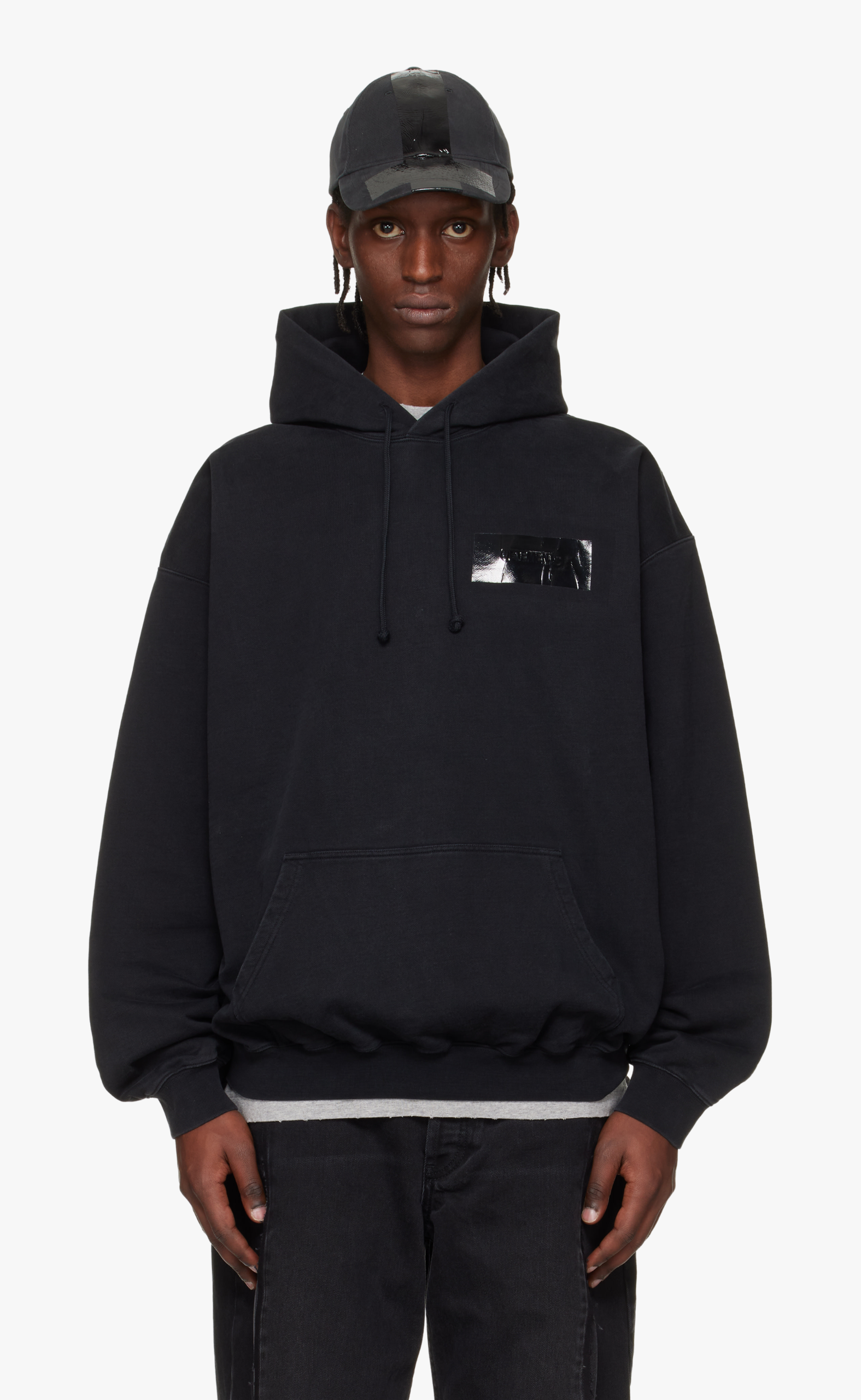 TAPED LOGO BLACK HOODIE