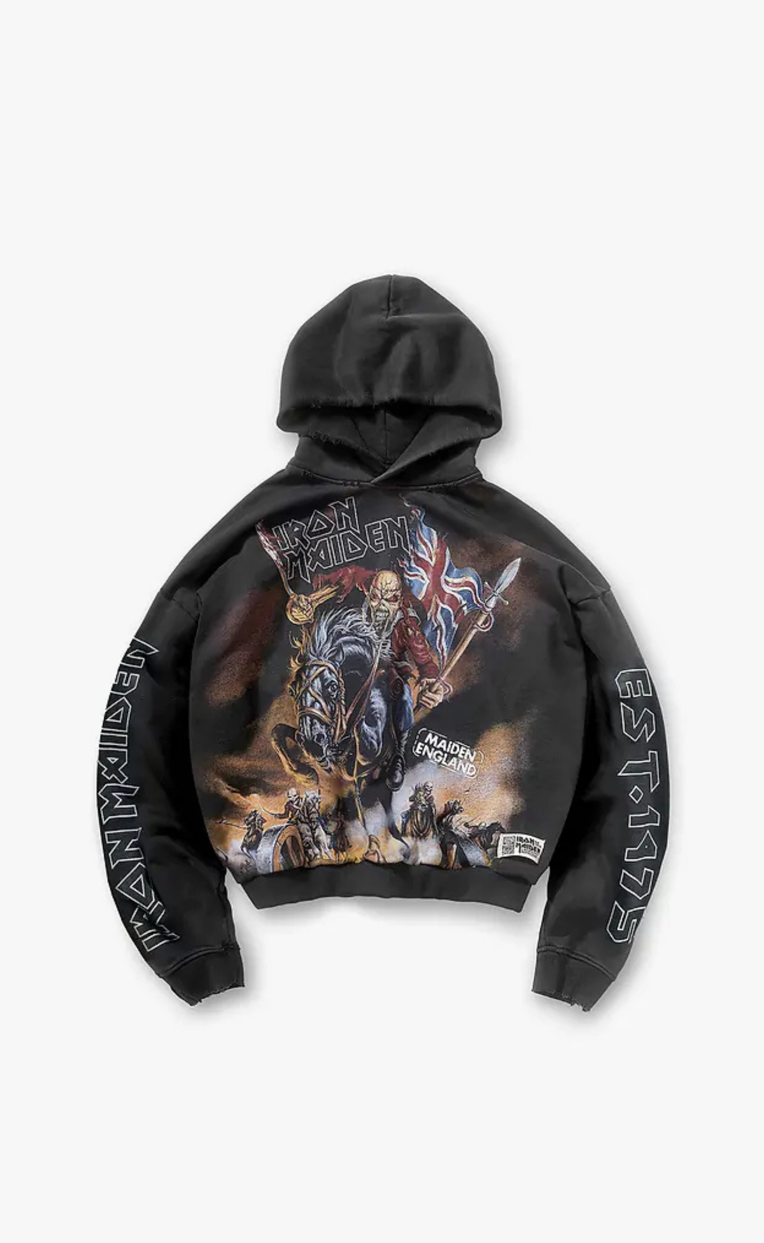 IRON MAIDEN STEED STAINED BLACK HOODIE