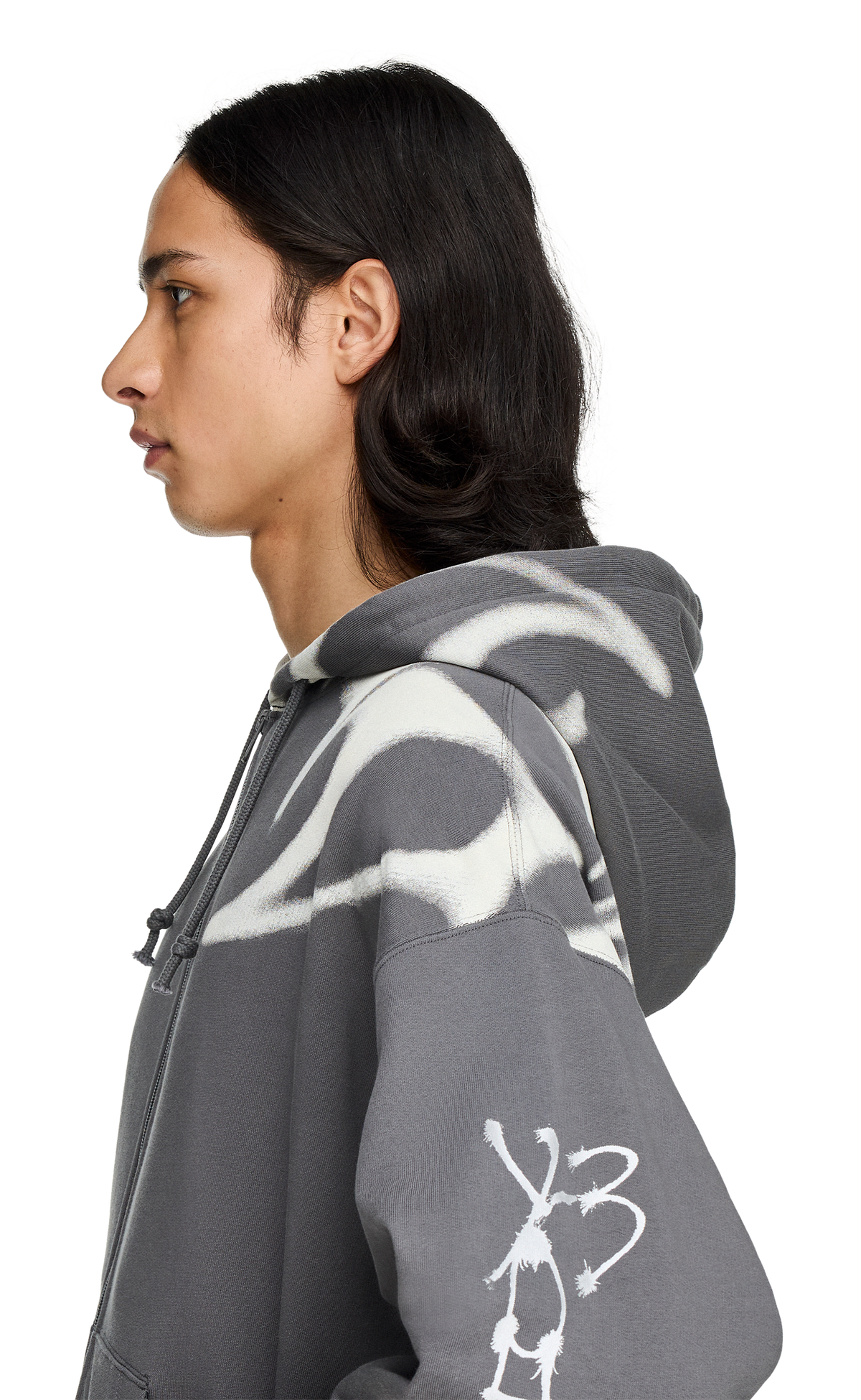 Y-3 CHITO GRAPHIC FRENCH TERRY ZIP GREY HOODIE