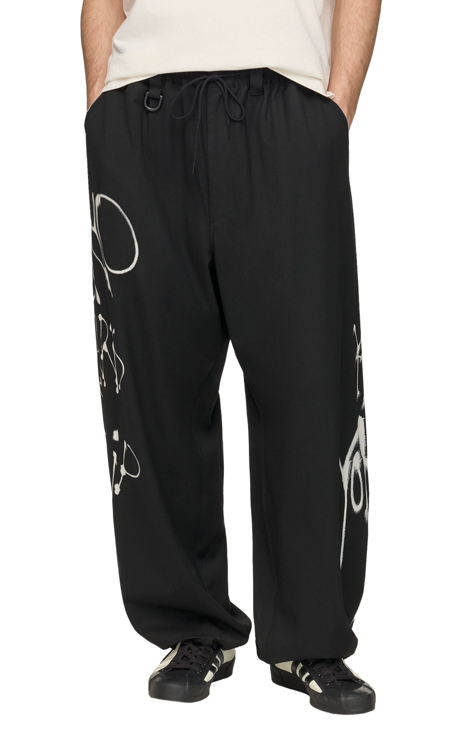 Y-3 CHITO GRAPHIC WIDE WOOL BLACK PANTS