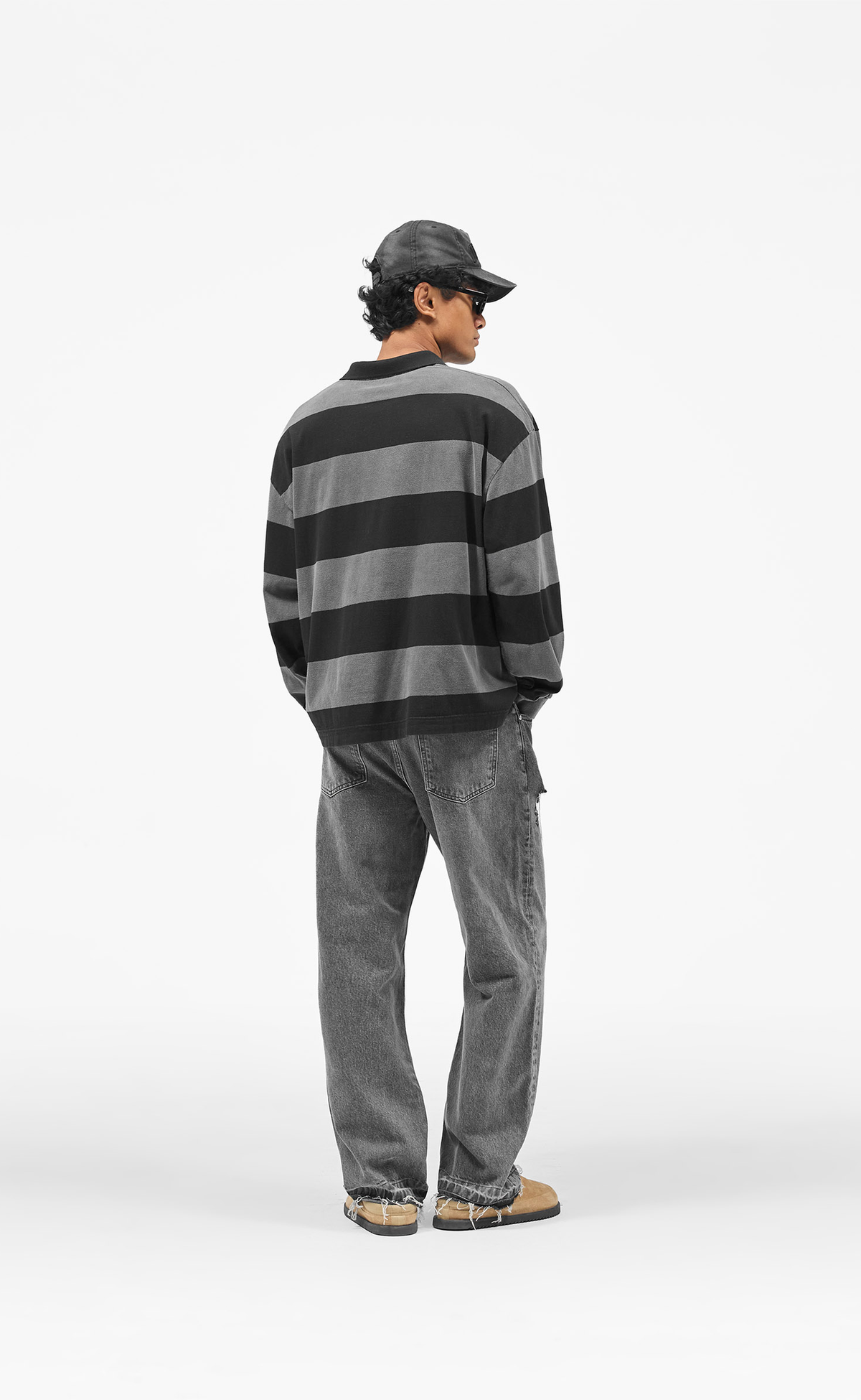 OWNERS RUGBY STRIPE POLO JET BLACK LONGSLEEVE