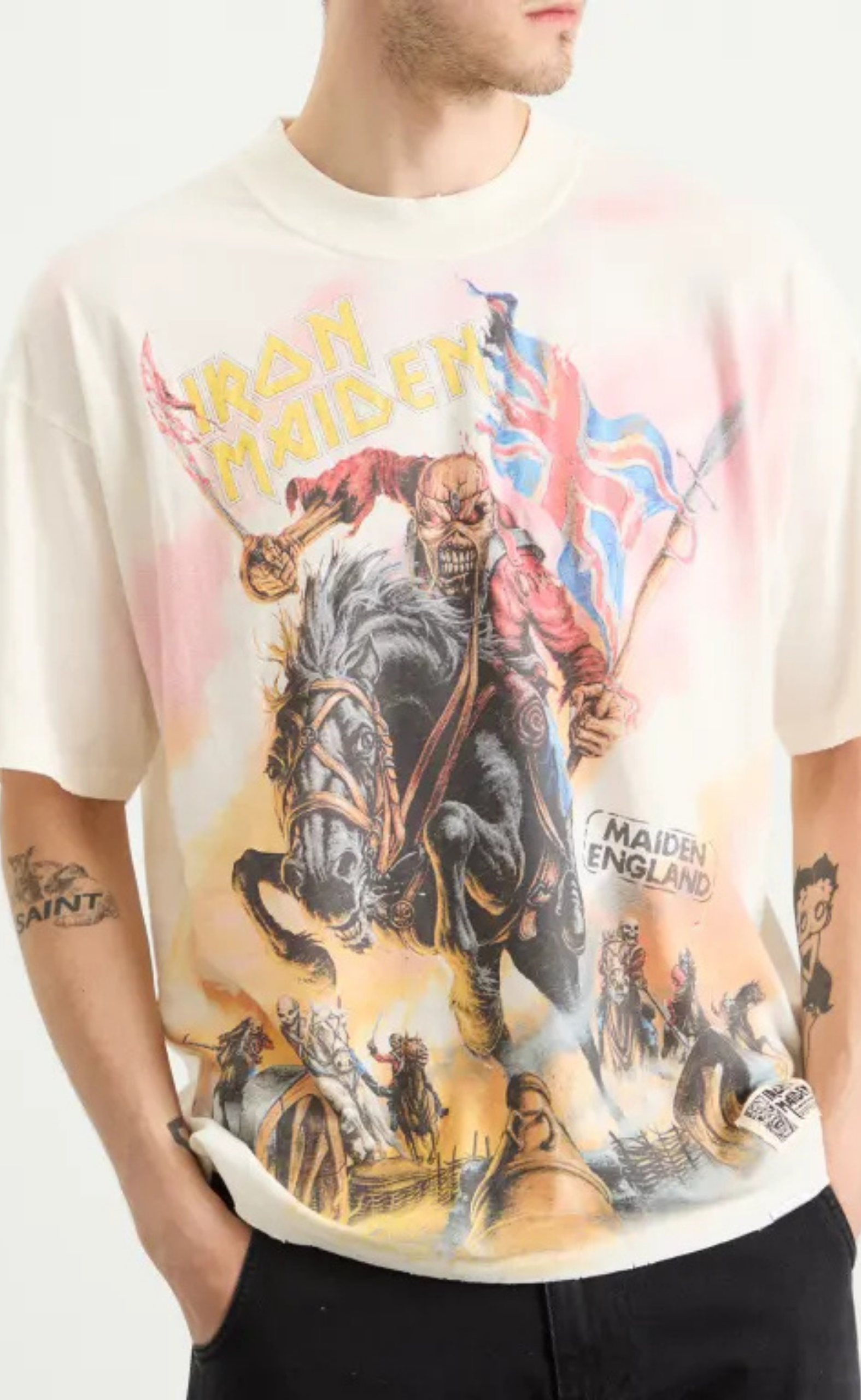 IRON MAIDEN STEED FLAT WHITE T-SHIRT