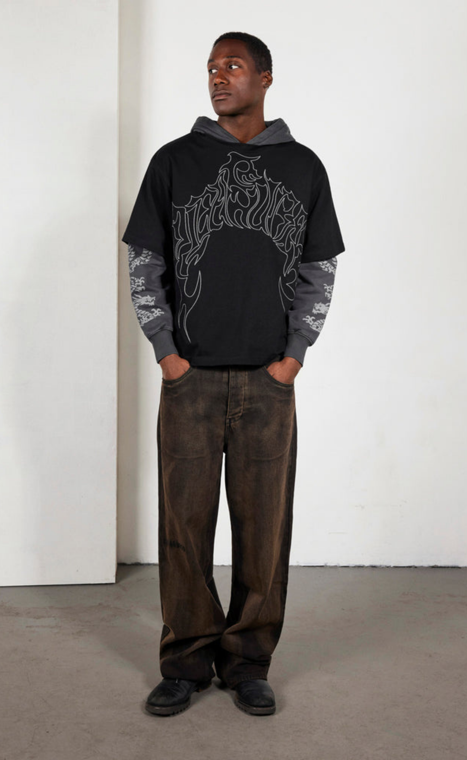 DRAGON LAYERED BLACK HOODIE