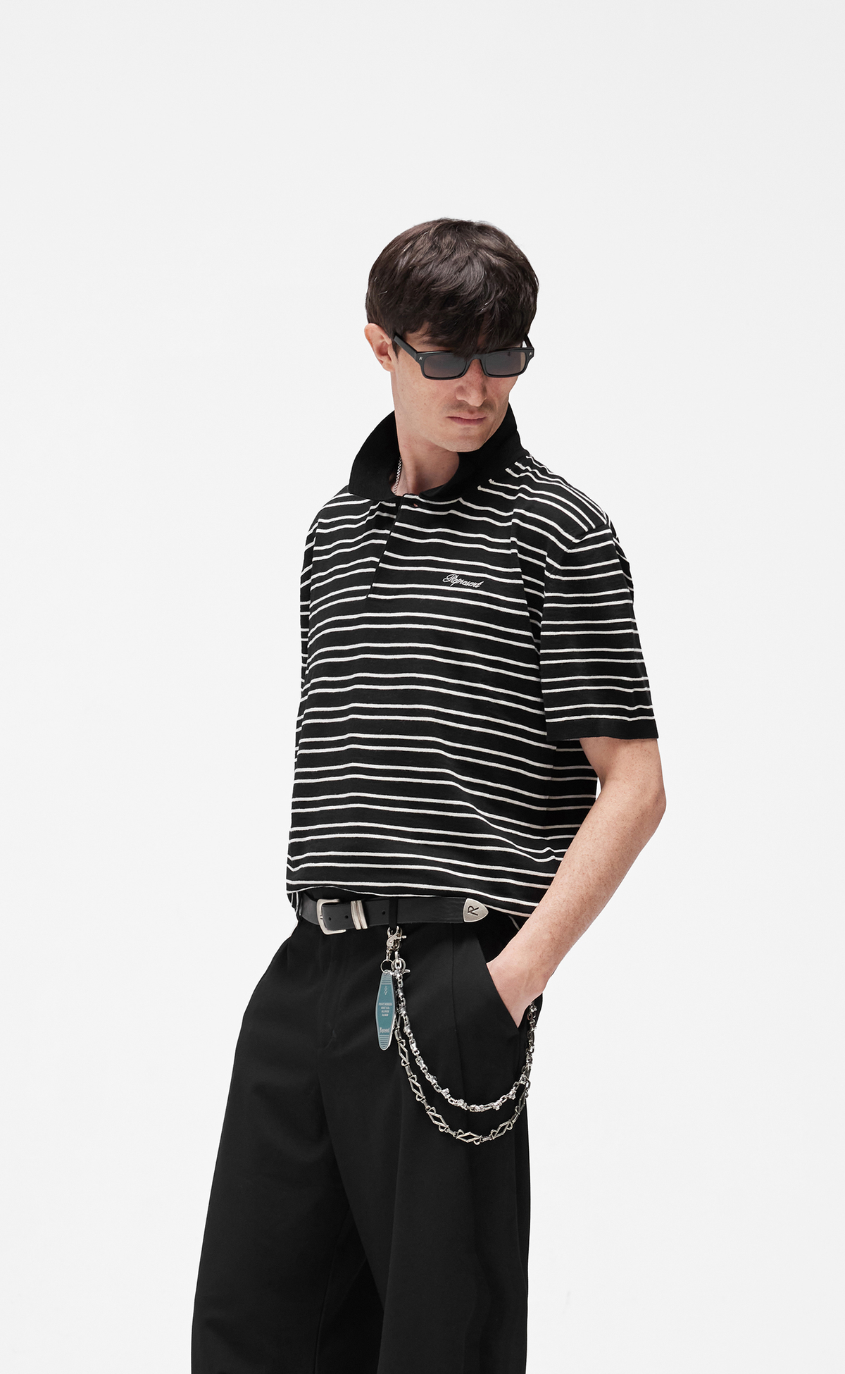 CALIFORNIA STRIPED POLO JET BLACK T-SHIRT