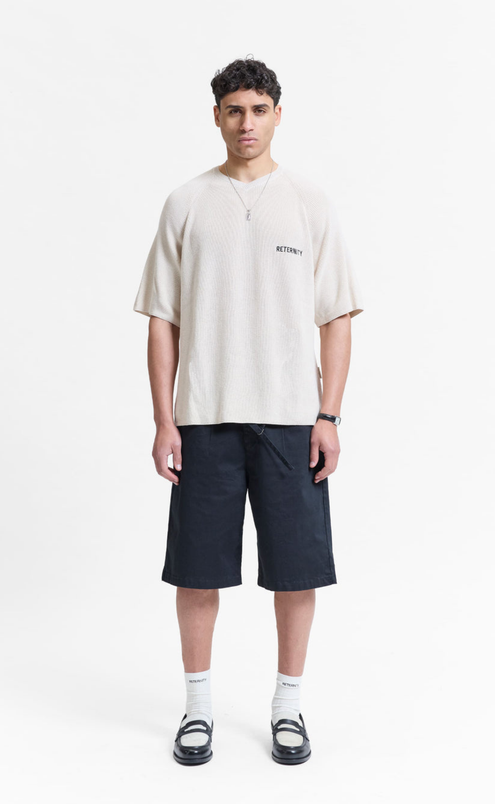 PLEATED CHINO BLACK SHORTS
