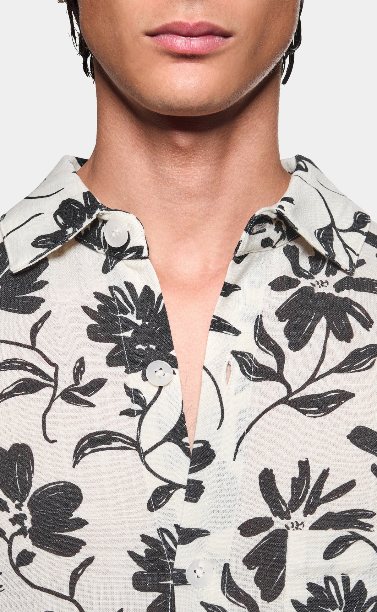 FLORAL LINEN BOX DRESS RAW SHIRT