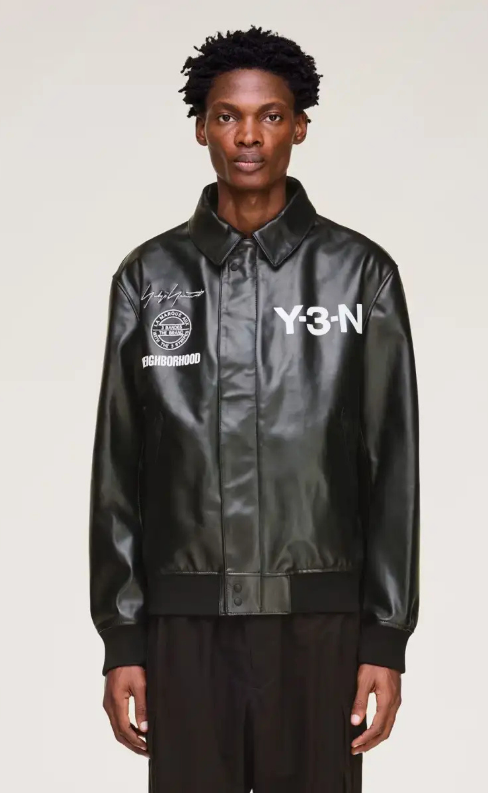 Y-3 NBHD LEATHER BOMBER BLACK JACKET