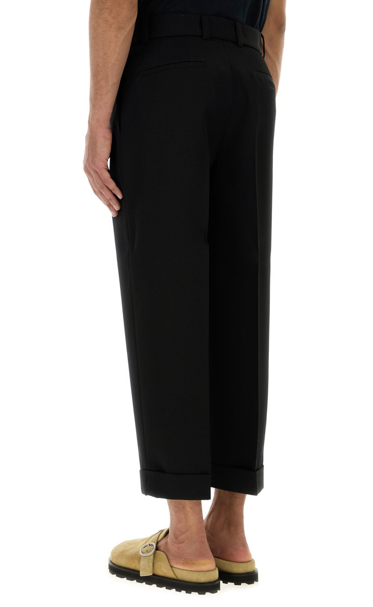 GABARDINE TROUSERS WITH BELT BLACK PANTS