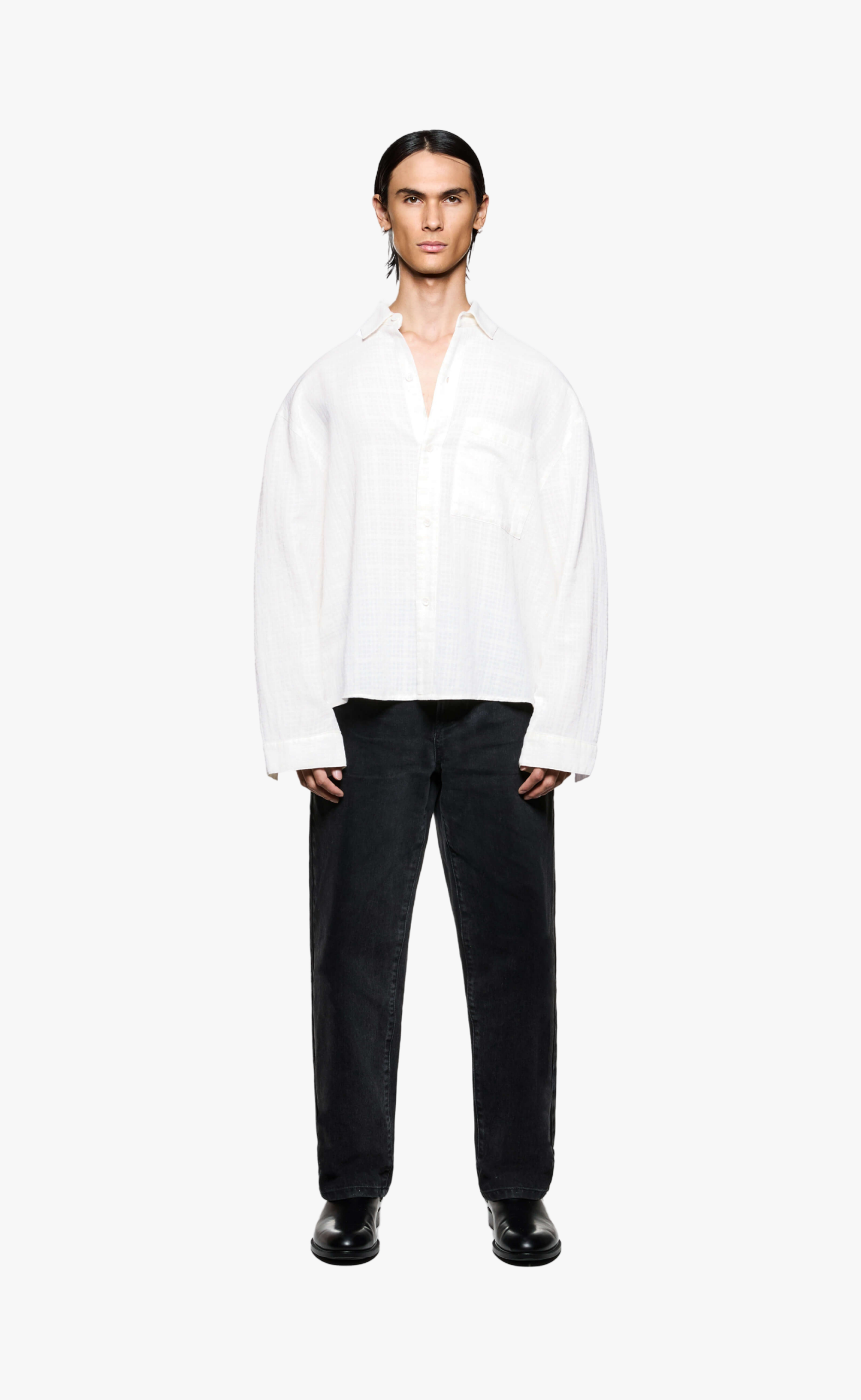 LOOSE WEAVE CHECK BOX DRESS BONE SHIRT