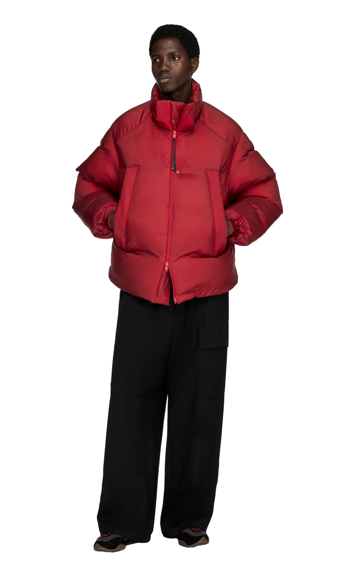 Y-3 HOODED PUFFER RED JACKET