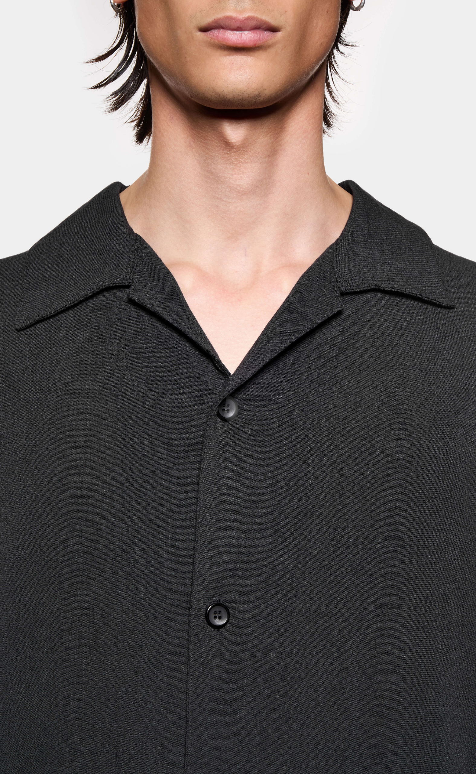DRAPE SLUB VACATION BLACK SHIRT