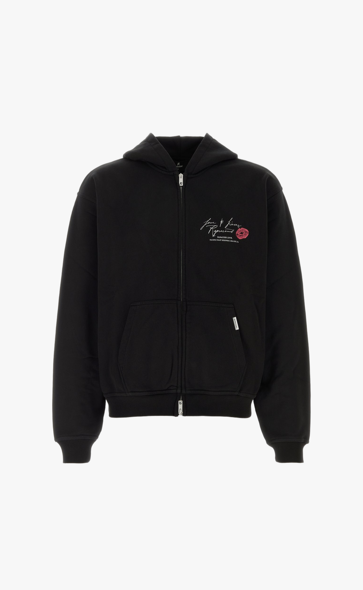 LOVE AND KISSES THROUGH ZIP JET BLACK HOODIE