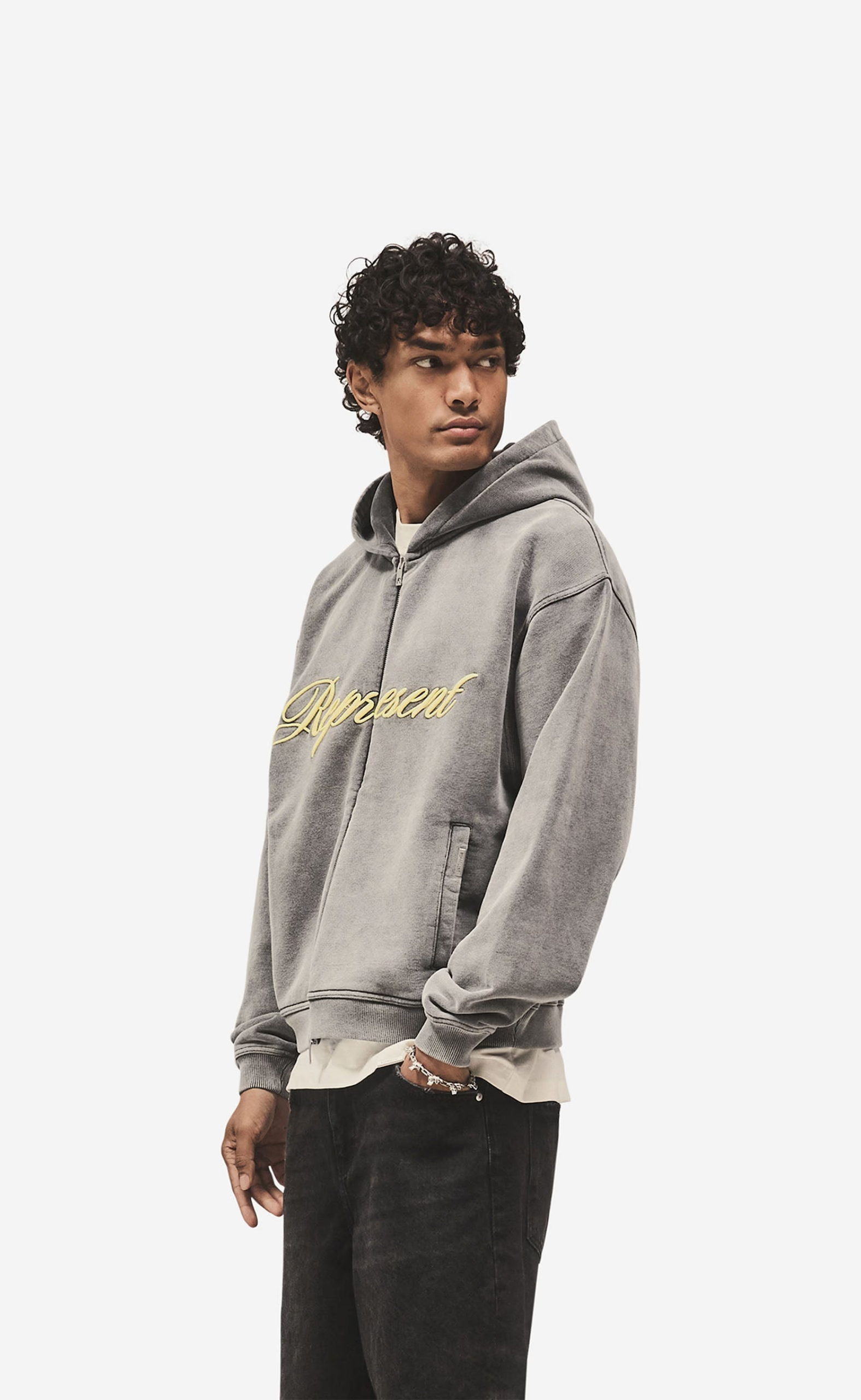 SCRIPT LOGO ZIP VNTAGE GREY HOODIE