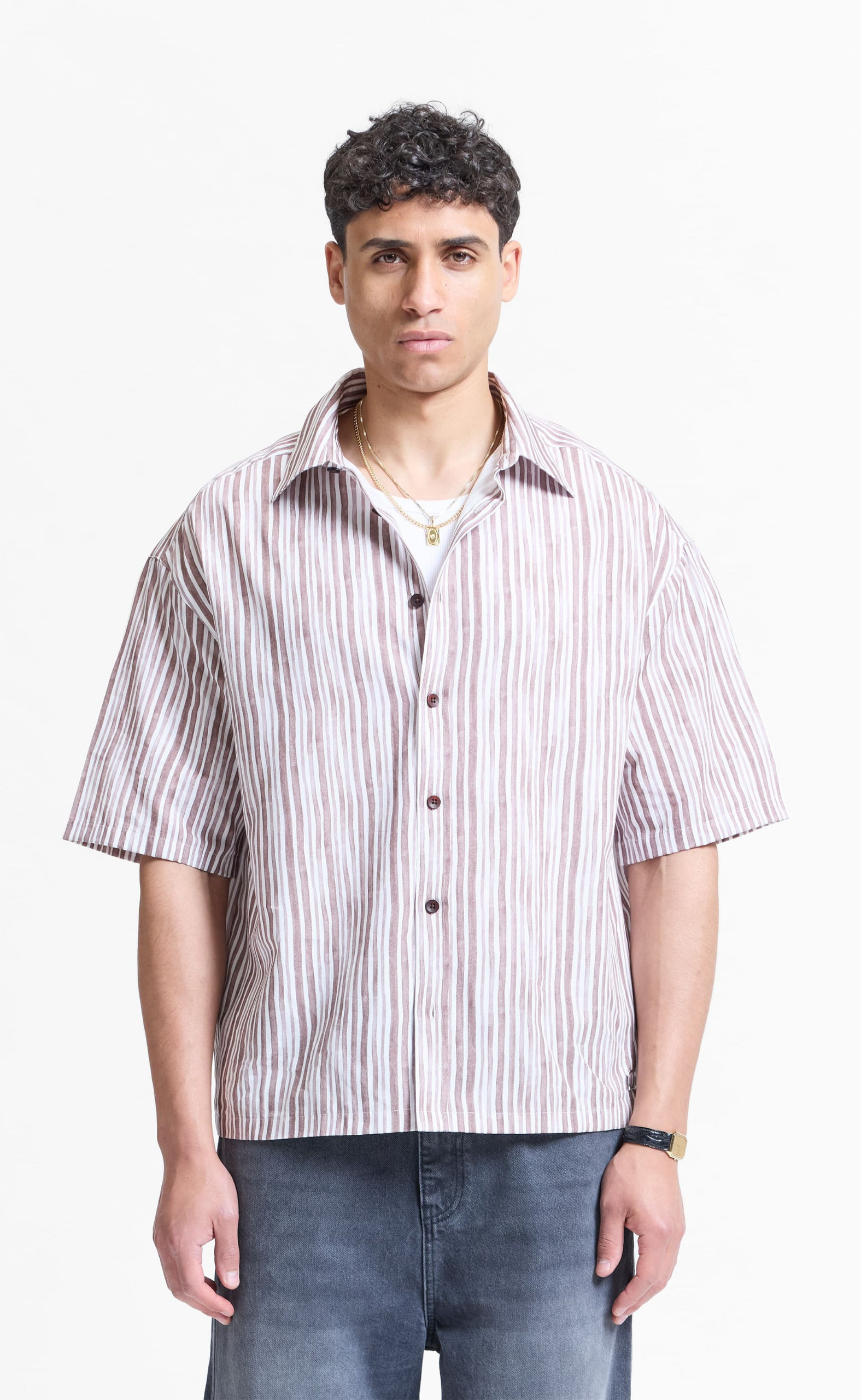 WATERCOLOR SHORT SLEEVE  BROWN SHIRT