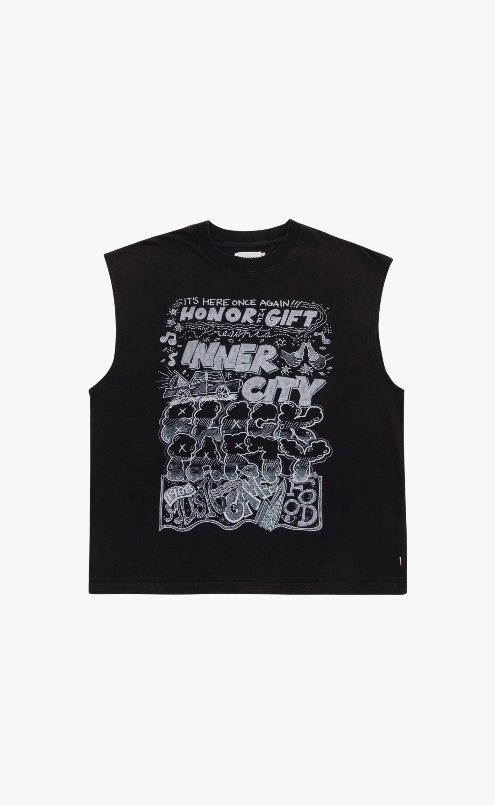 BLOCK PARTY CUT-OFF SLEEVELESS BLACK T-SHIRT