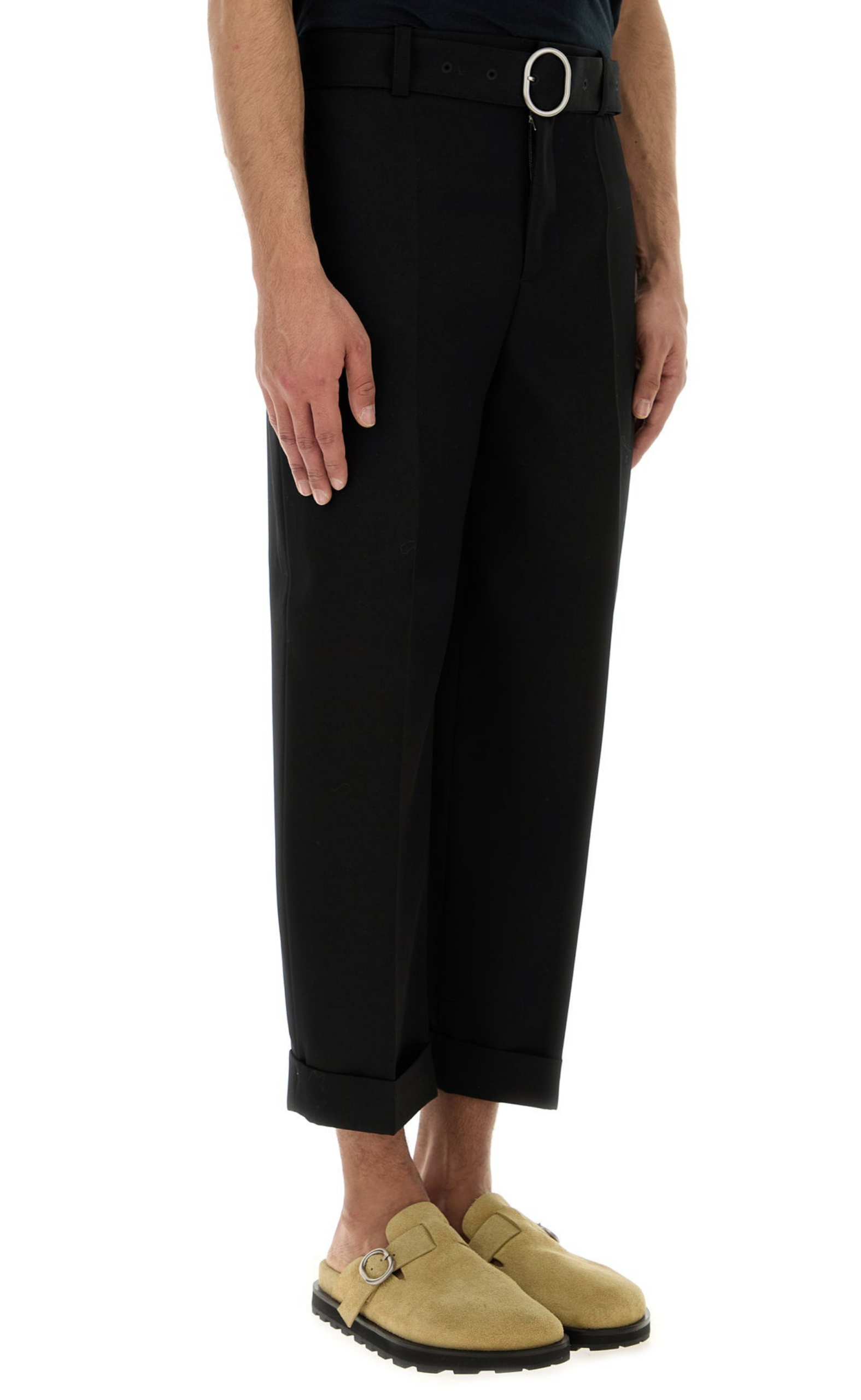 GABARDINE TROUSERS WITH BELT BLACK PANTS