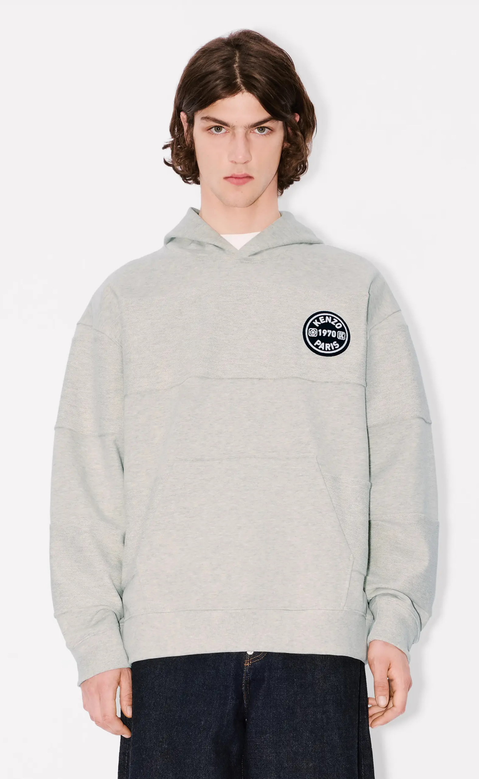 GOTS KENZO CITY EMBROIDERED OVERSIZE PALE GREY HOODIE