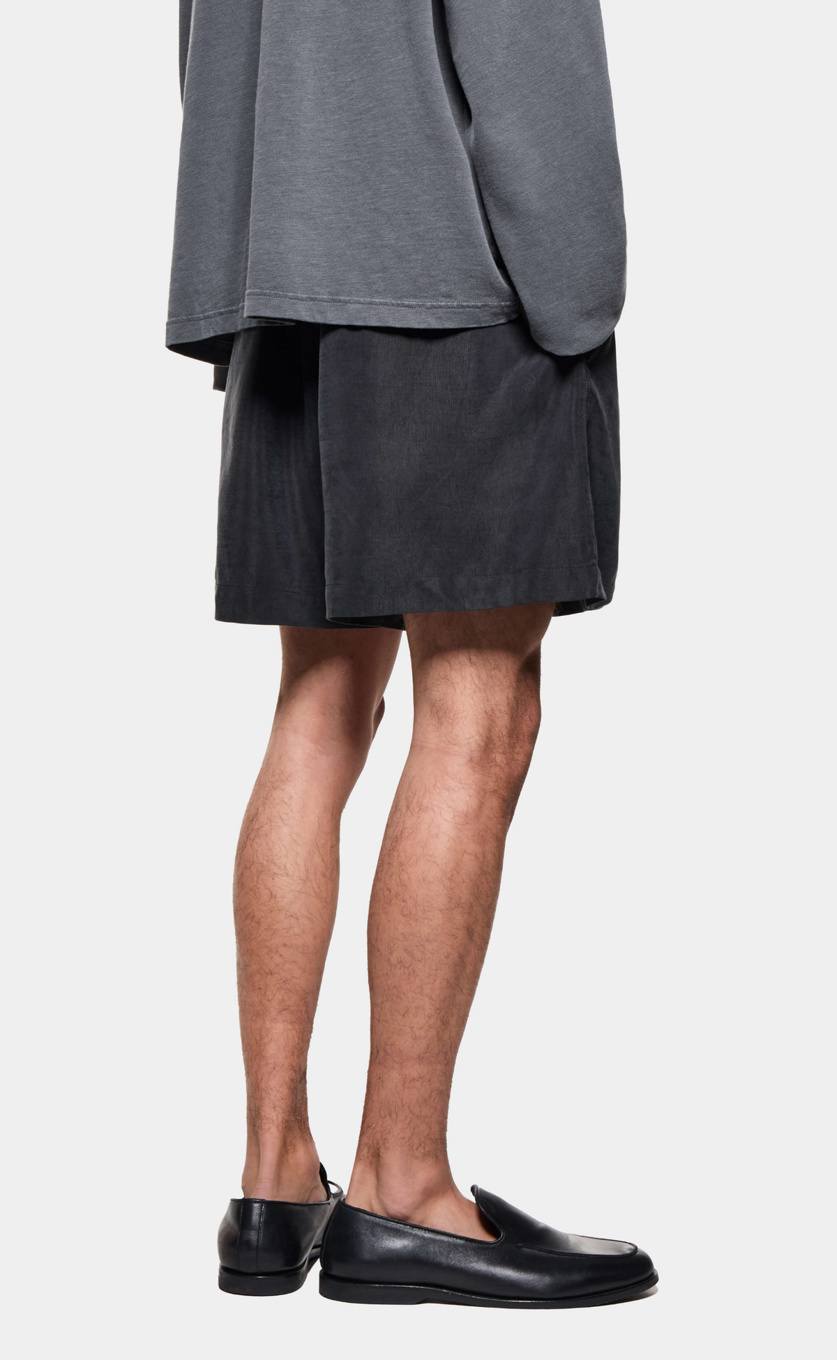 RIBBED CURPO WIDE LEG SUEDED BLACK SHORTS