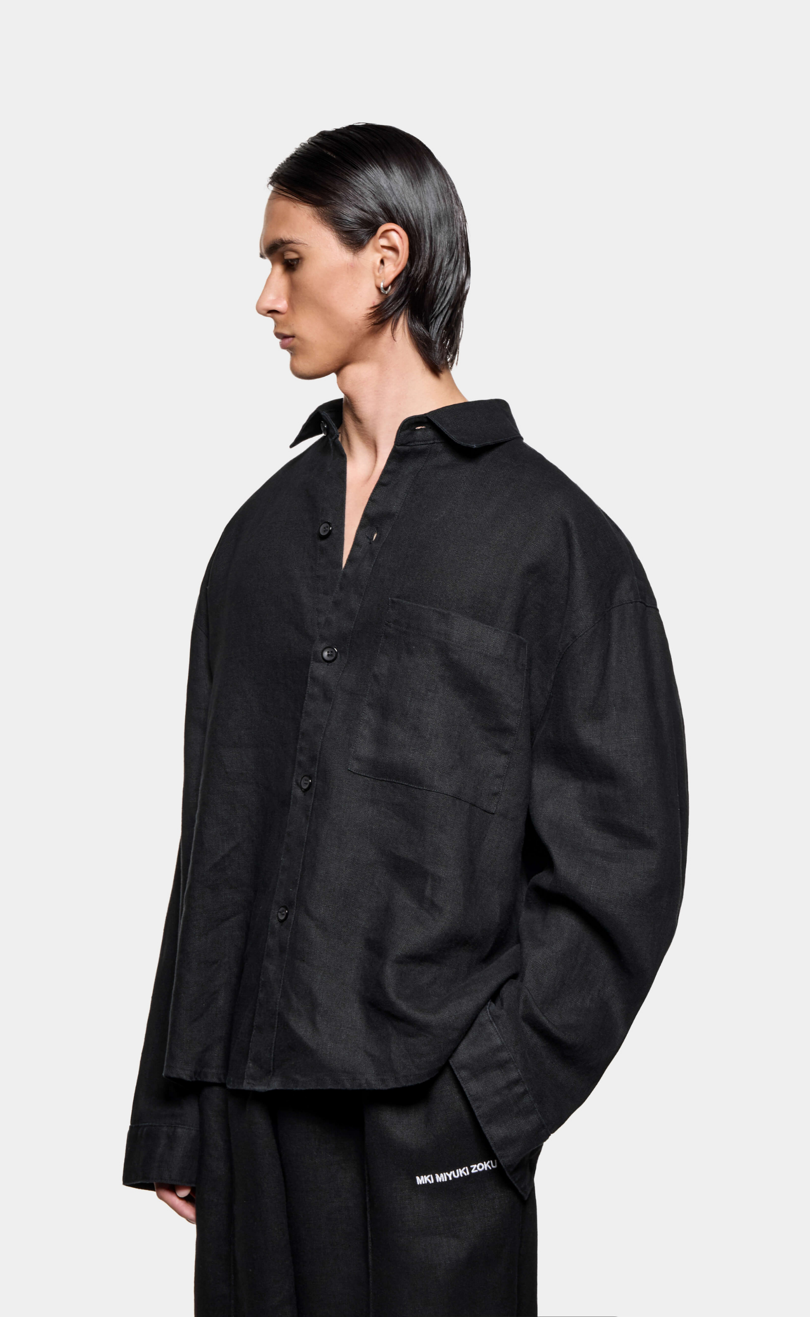 DRAPE SLUB BOX DRESS BLACK SHIRT