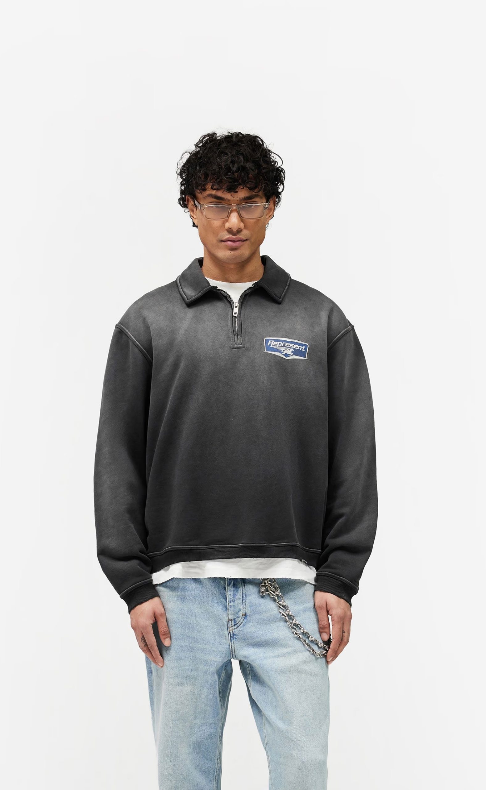 NOTHING FASTER STAINED BLACK QUARTER ZIP