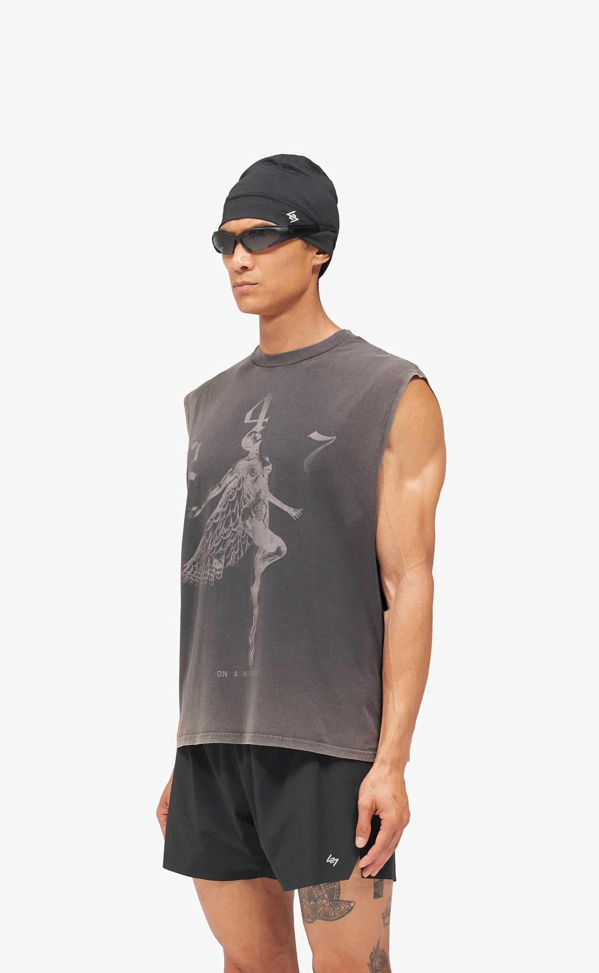 247 ANGEL GRAPHIC VINTAGE BLACK TANK TOP