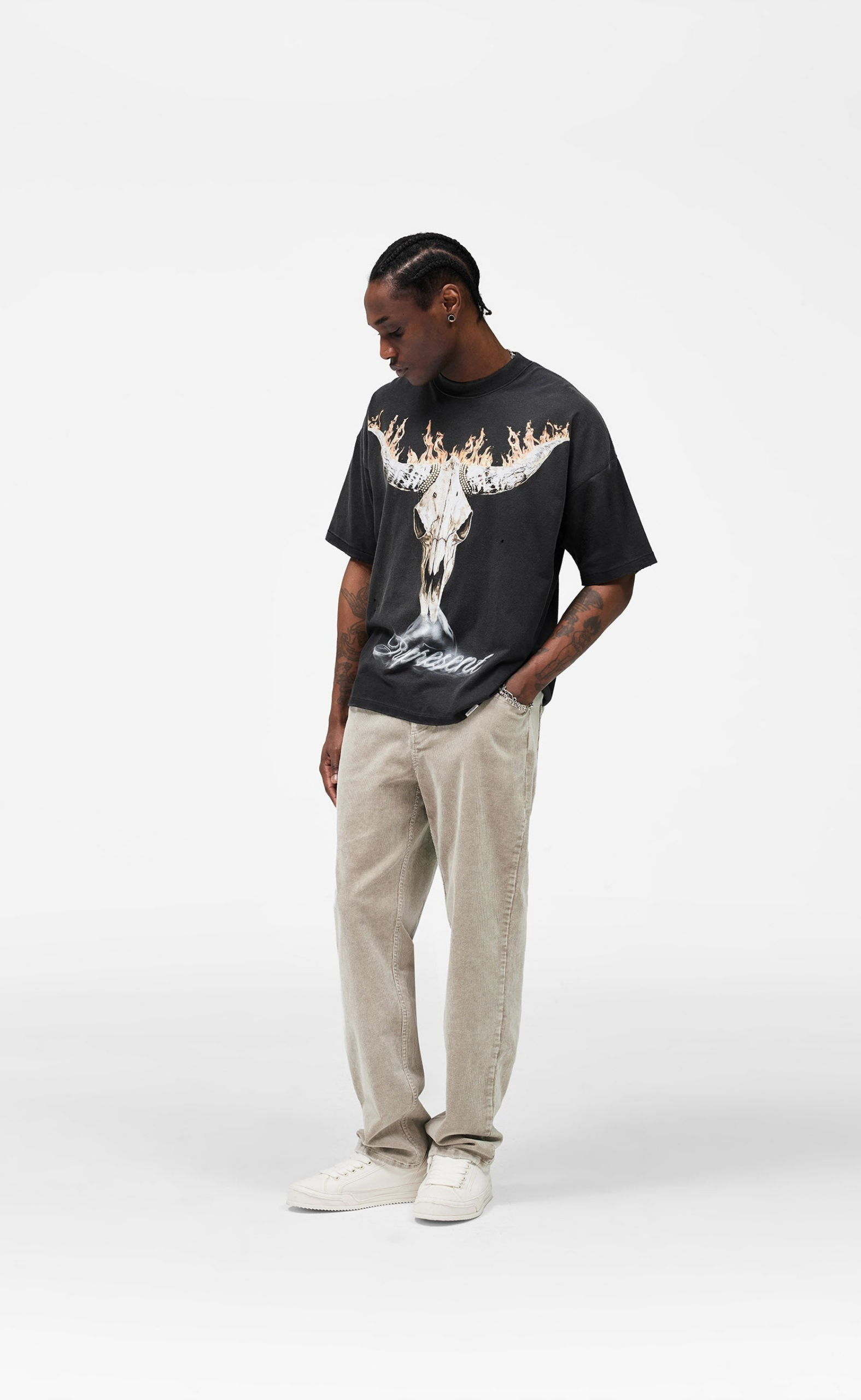 BRITISH COWBOYS STAINED BLACK T-SHIRT