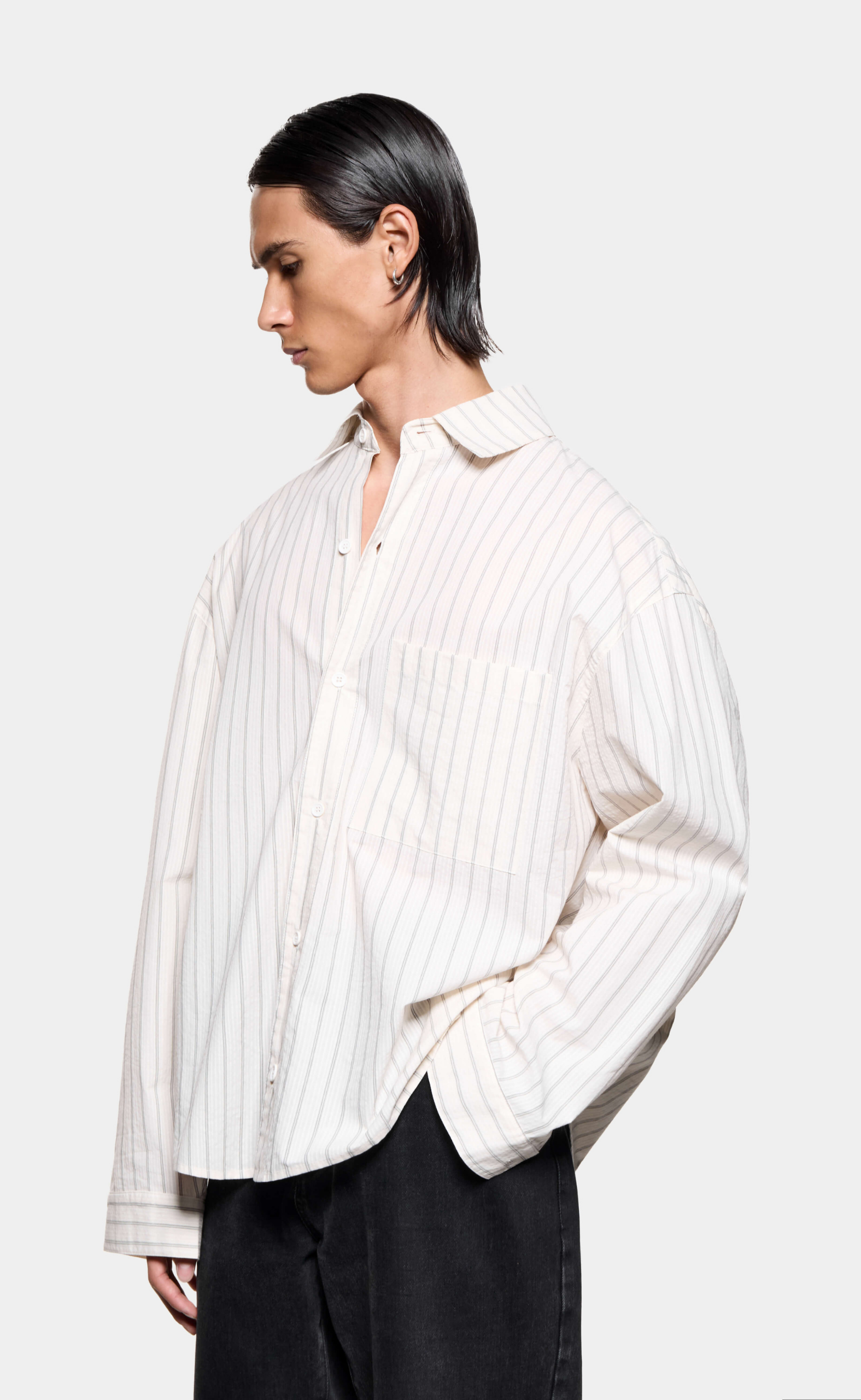 SEERSUCKER STRIPE BOX DRESS OFF WHITE SHIRT