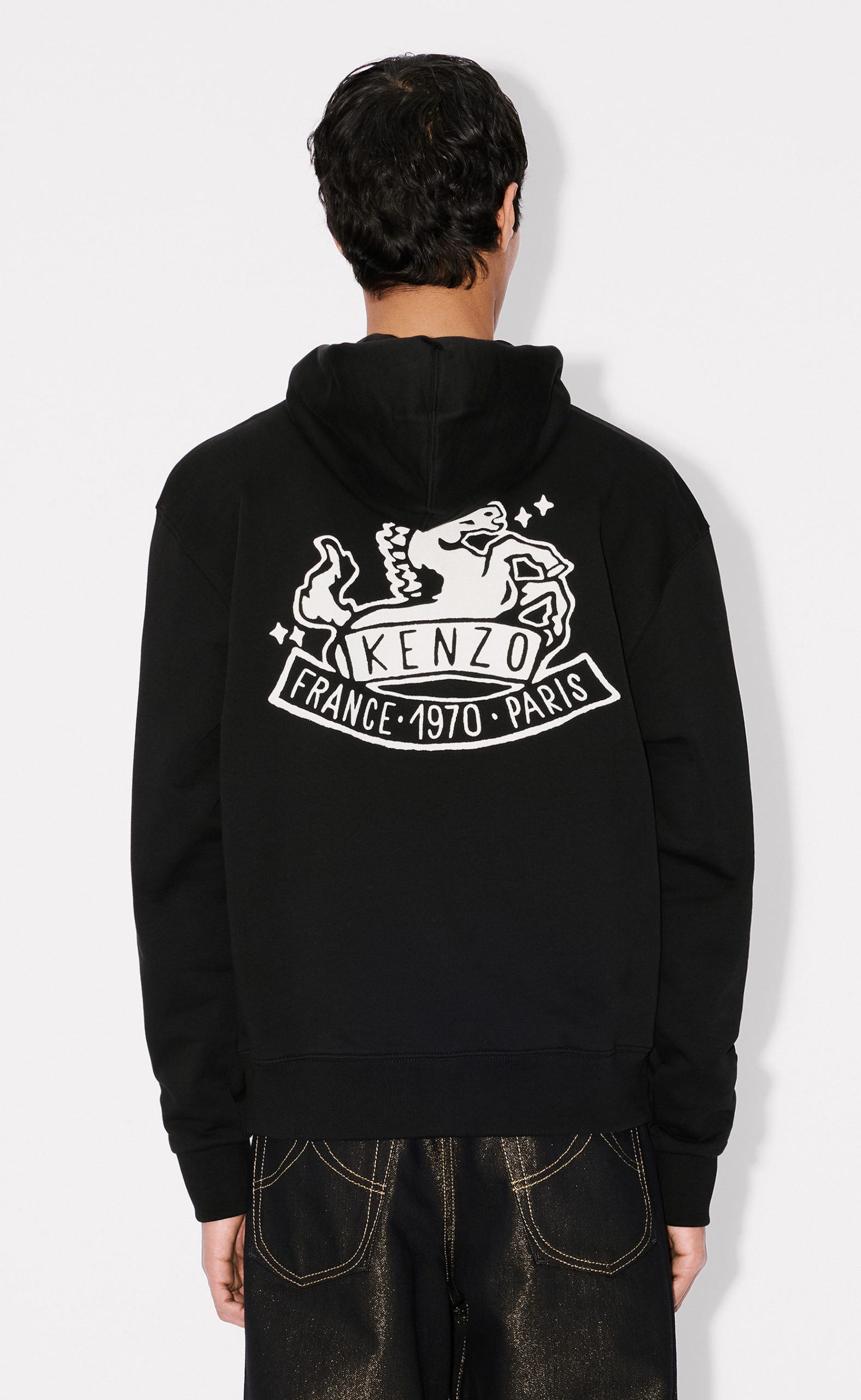 KENZO LUCKY HORSES CLASSIC ZIP UP BLACK HOODIE
