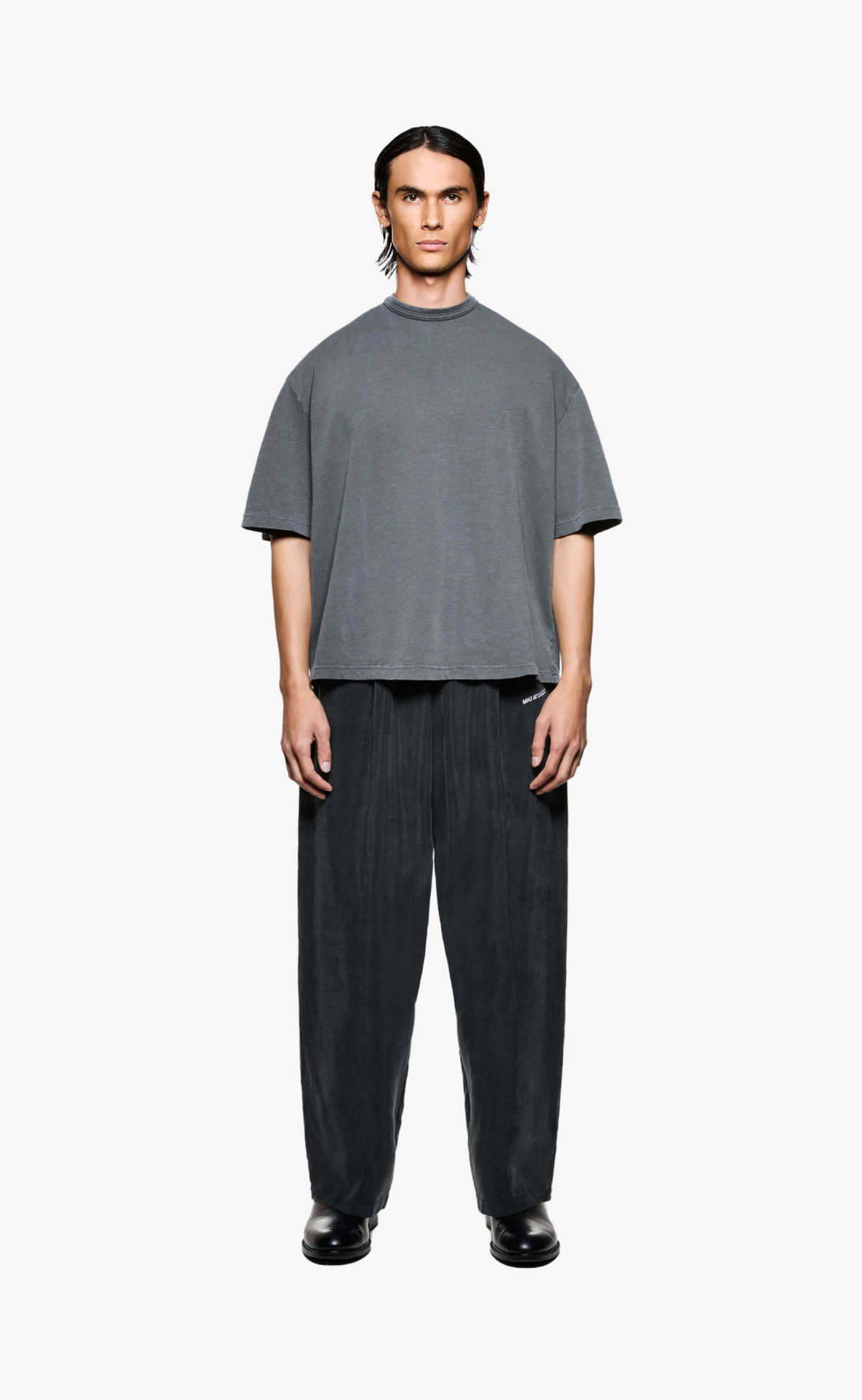 RIBBED CURPO WIDE LEG SUEDED BLACK PANTS