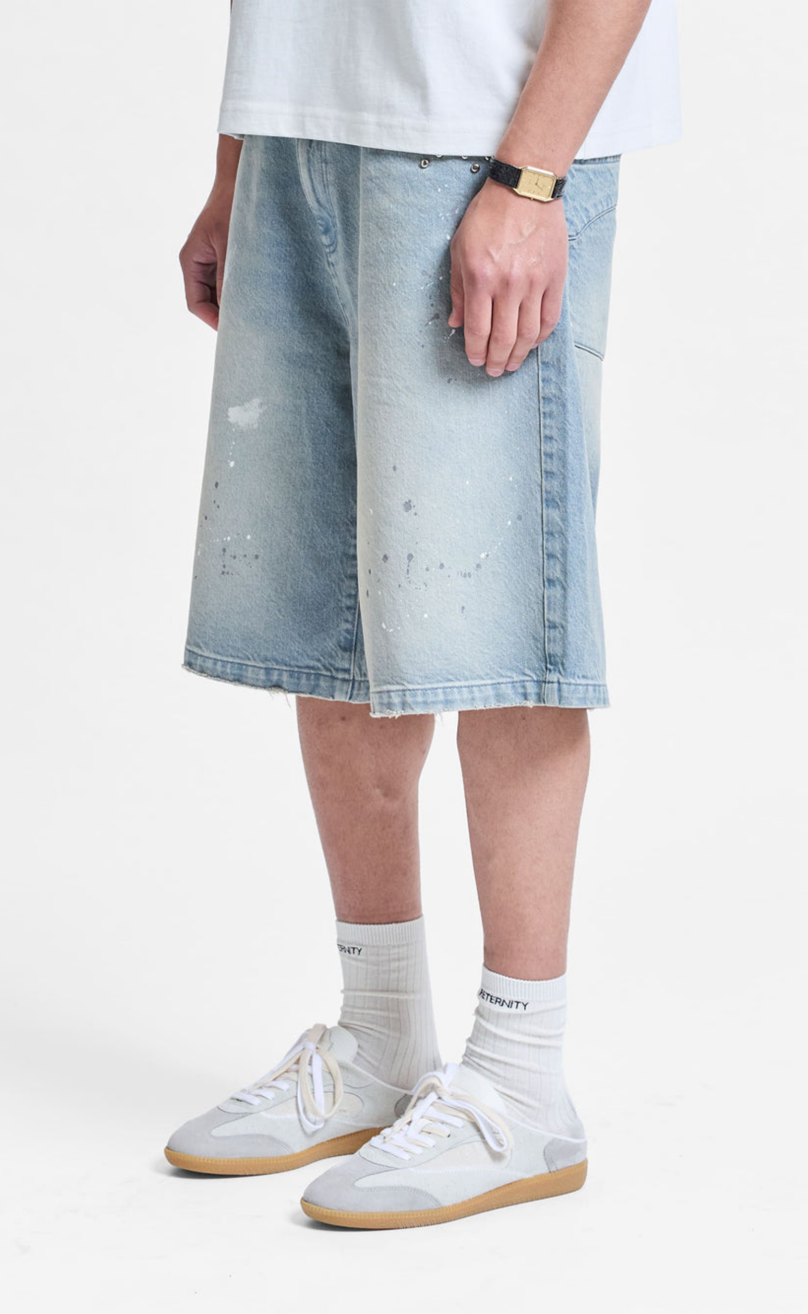 STUDDED JORTS LIGHT BLUE SHORTS