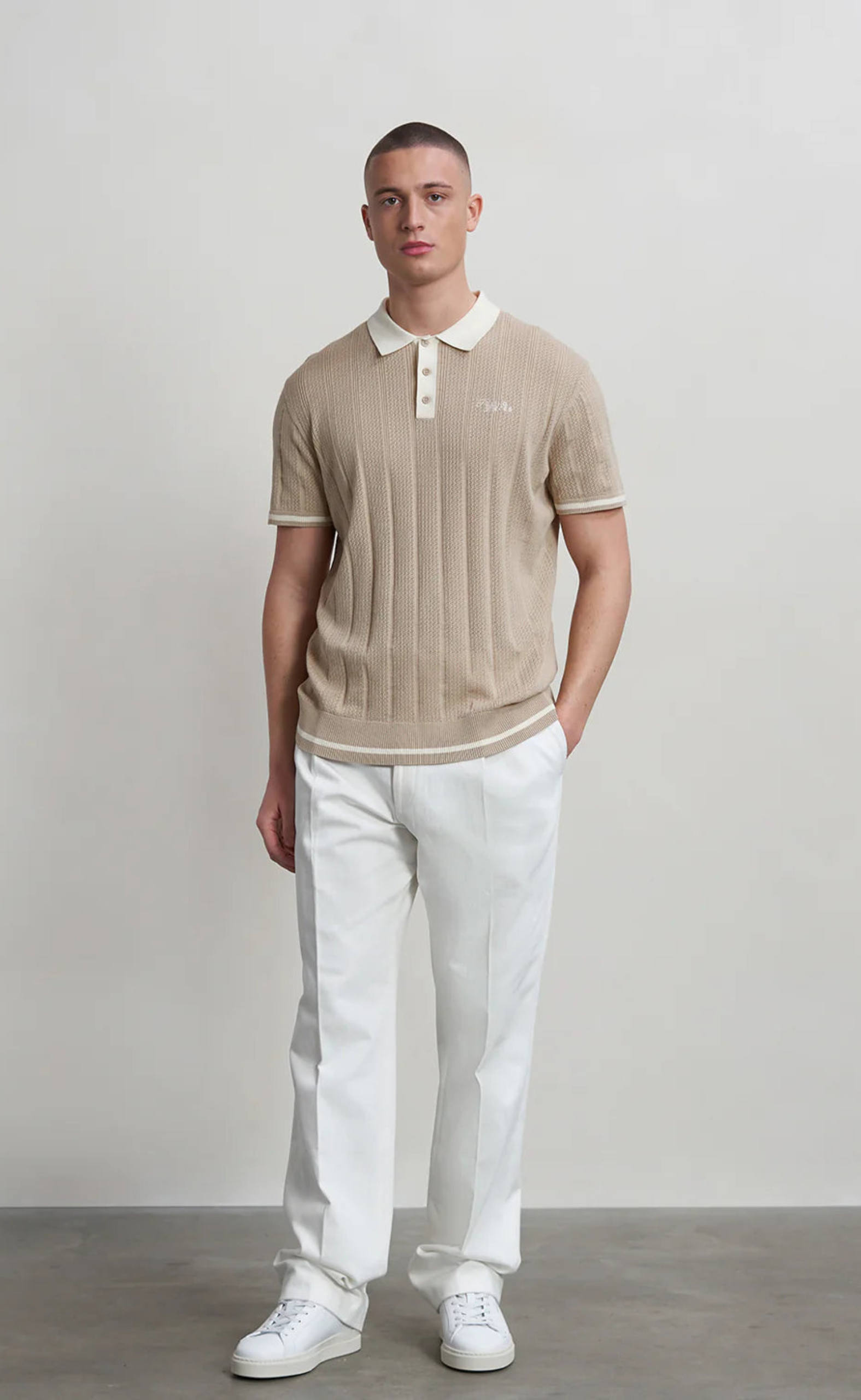 KNIT POLO WHITE PEPPER