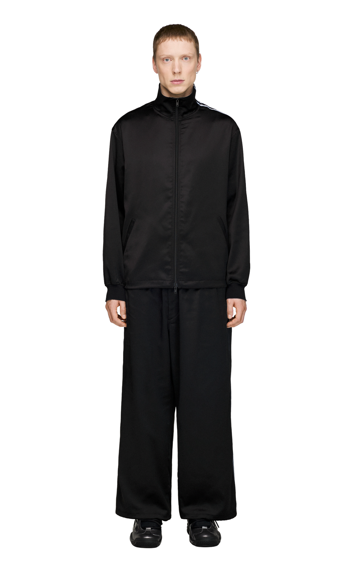 Y-3 SATIN GRADIENT 3 STRIPES TRACK TOP BLACK HOODIE