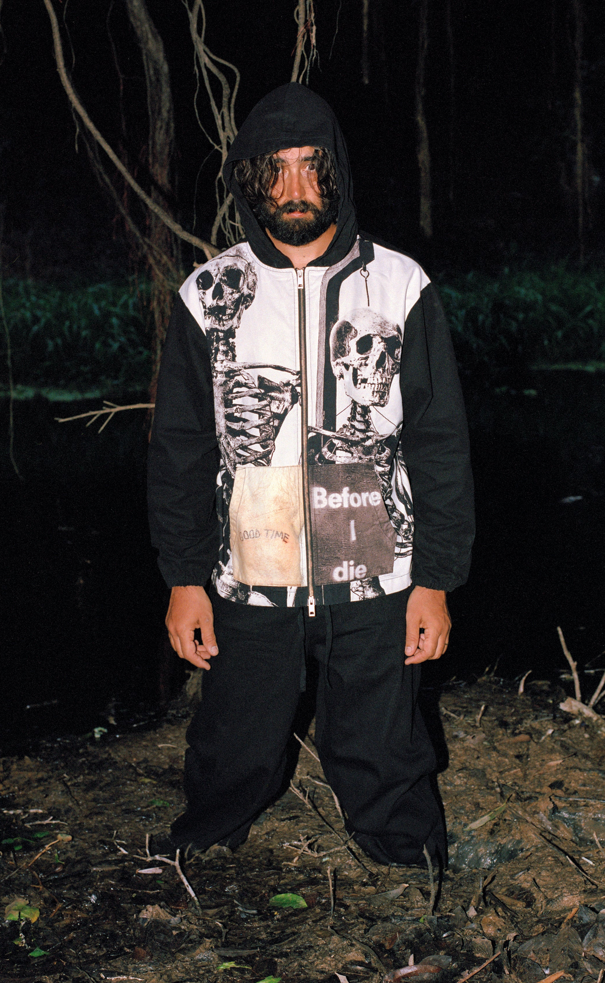 GOOD TIME PONCHO ZIP BLACK HOODIE