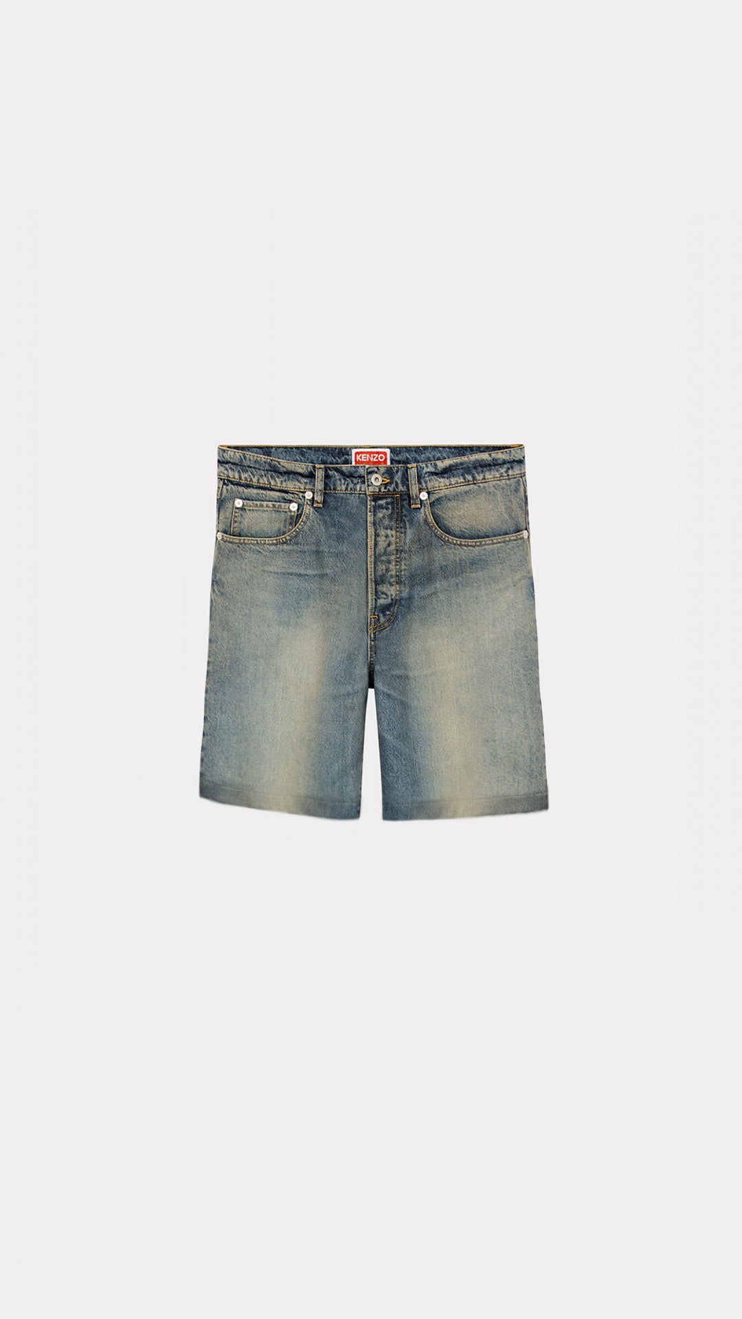 DIRTY BLUE DENIM STONE BLEACH ASAGAO STRAIGHT SHORTS