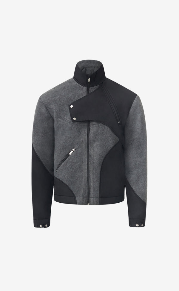 DARK GREY MELANGE PANELLED FLEECE JACKET