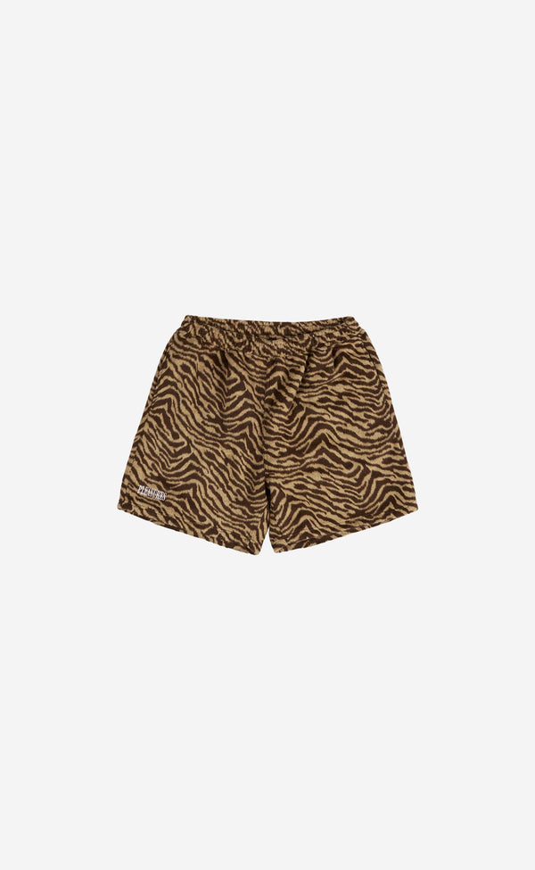 TAN BREAKER FUZZY STRIPE SHORTS